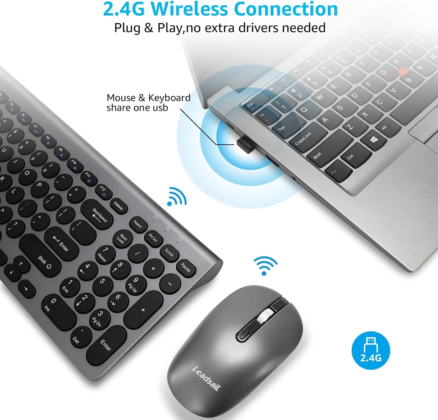 ست کیبورد و ماوس بی سیم LeadsaiL، کیبورد کامپیوتر USB ارگونومیک و ماوس بی سیم بی صدا، کیبورد باریک و جمع و جور QWERTY با طرح بندی UK برای لپ تاپ، کامپیوتر شخصی، دسکتاپ/Mac OS - خاکستری ست کیبورد و ماوس بی سیم LeadsaiL، کیبورد کامپیوتر USB ارگونومیک و ماوس بی سیم بی صدا، کیبورد باریک و جمع و جور QWERTY با طرح بندی UK برای لپ تاپ، کامپیوتر شخصی، دسکتاپ/Mac OS - خاکستری