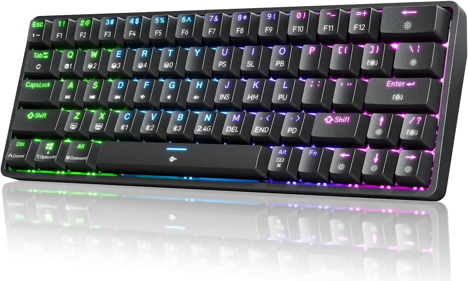 کیبورد گیمینگ مکانیکی بی سیم 60% DIERYA DK63 با نور پس زمینه RGB، بلوتوث/2.4G/سیمی، ضد شبح، جمع و جور 63 کلید، مینی کیبورد با سوئیچ قرمز برای لپ تاپ و کامپیوتر گیمر و تایپیست - مشکی