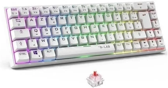 کیبورد گیمینگ بیسیم 65% AZERTY مدل G-Lab - Keyz Titanium WL - کلیدهای مکانیکی قرمز، RGB 100% قابل تنظیم، ماکروهای قابل برنامهریزی - بیسیم برای PC، PS4، PS5، Xbox - سفید کیبورد گیمینگ بیسیم 65% AZERTY مدل G-Lab - Keyz Titanium WL - کلیدهای مکانیکی قرمز، RGB 100% قابل تنظیم، ماکروهای قابل برنامهریزی - بیسیم برای PC، PS4، PS5، Xbox - سفید