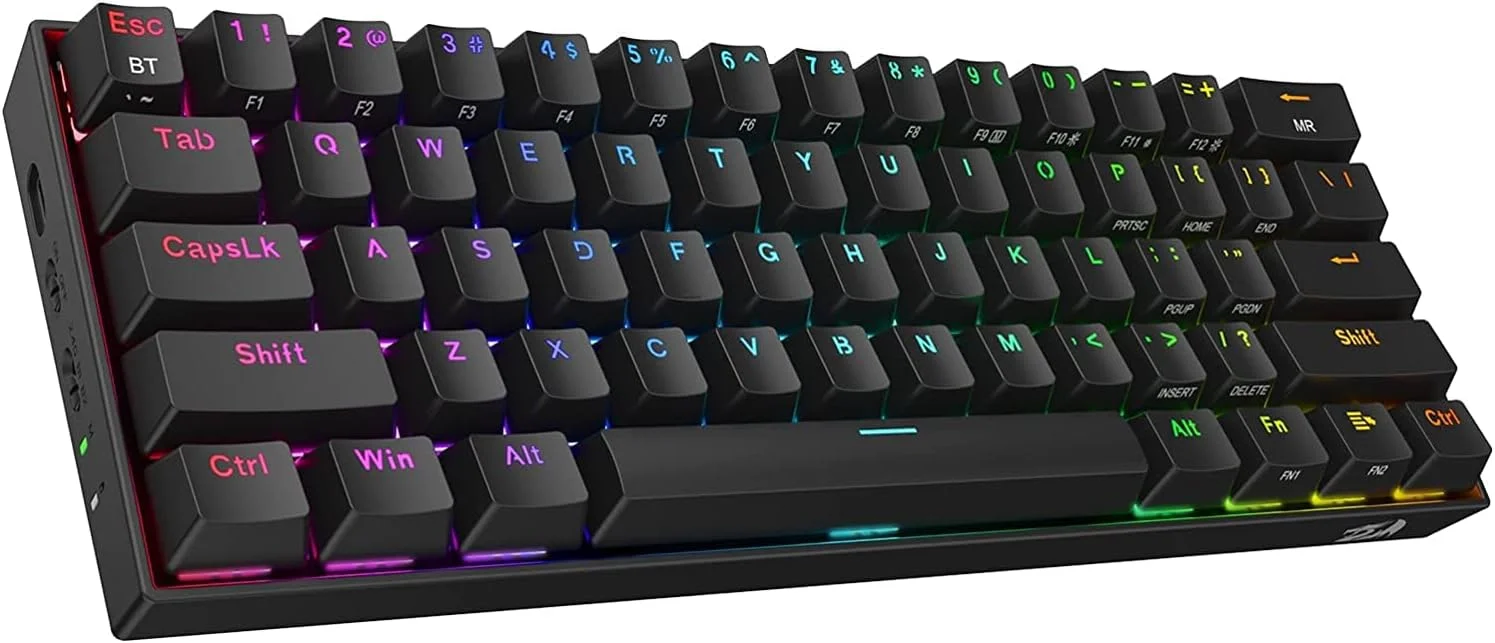 کیبورد مکانیکی گیمینگ بی سیم 60% RGB مدل Redragon K530 Pro Draconic، دارای 61 کلید فشرده با 3 حالت اتصال بلوتوث/2.4 گیگاهرتز/سیمی، سوکت Hot-Swap، PCB نصب شده روی صفحه Free-Mod و سوییچ قرمز خطی