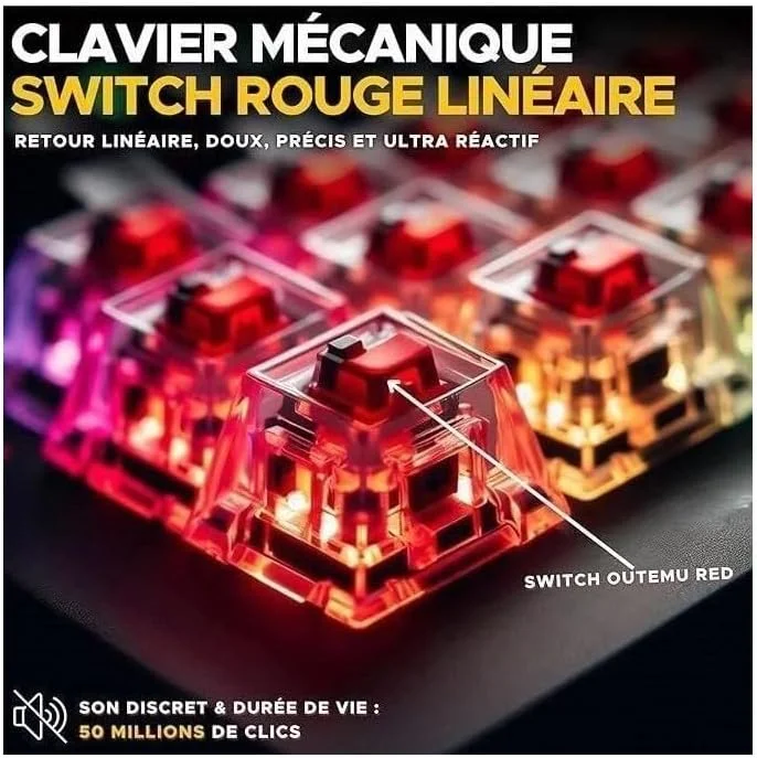 کیبورد گیمینگ بی‌سیم 65% AZERTY مدل G-Lab - Keyz Titanium WL - کلیدهای مکانیکی قرمز، RGB 100% قابل تنظیم، ماکروهای قابل برنامه‌ریزی - بی‌سیم برای PC، PS4، PS5، Xbox - سفید