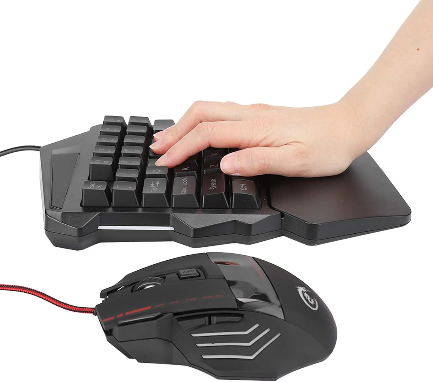 ست کیبورد و ماوس با 5 DPI قابل تنظیم، کیبورد گیمینگ یک دستی، پشتیبانی از نور پس زمینه LED رنگی، استفاده آسان برای بازی