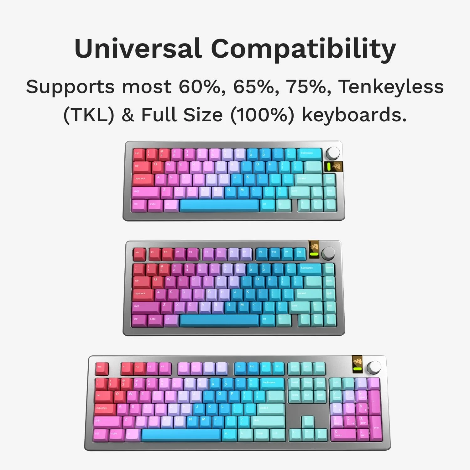 ست کیکپ های گرادینت Glorious Gaming Daydream GPBT، شامل 135 کلید PBT، سازگار با MX، طرح بندی ANSI/ISO، برای کیبوردهای مکانیکی در اندازه های 60%، 65%، 75%، TKL و 100%، US QWERTY