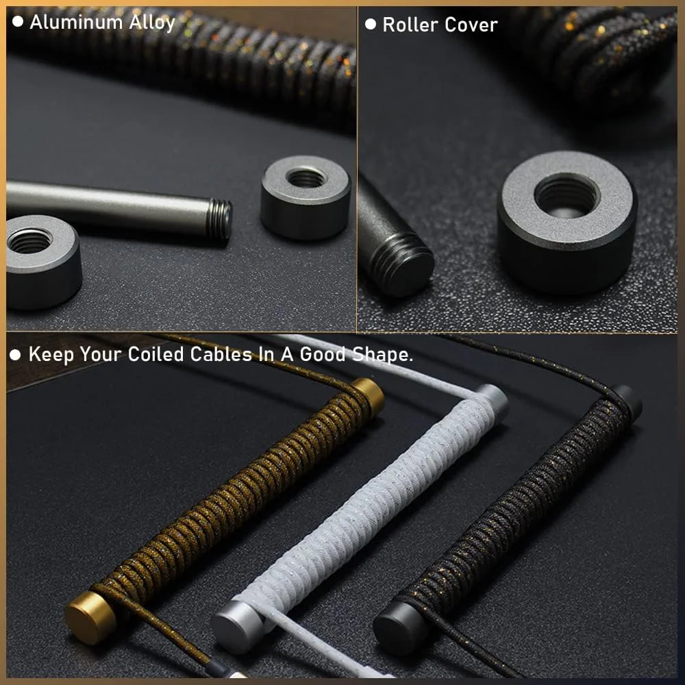 ست کابل صفحه کلید سفارشی فنری MAMBASNAKE C03 و سیم جمع کن کابل Aviator - میله وزنه فلزی ثابت کابل Aviator + کابل USB C بافته شده با Aviator طلای 24K برای صفحه کلید مکانیکی گیمینگ - طلایی