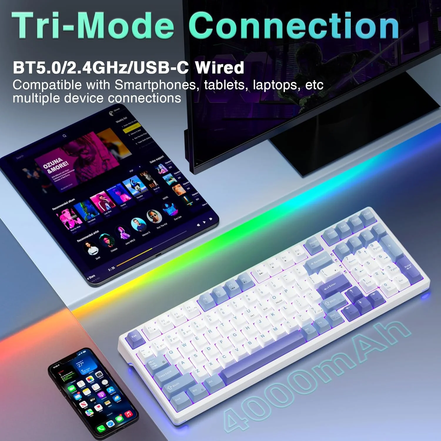 کیبورد گیمینگ مکانیکی بی سیم Aula F98X با سوئیچ مغناطیسی اثر هال Rapid Trigger، سه حالته BT5.0/2.4GHz/USB-C سیمی، نور پس زمینه RGB قابل تعویض Hot Swappable Top Mount برای کامپیوتر