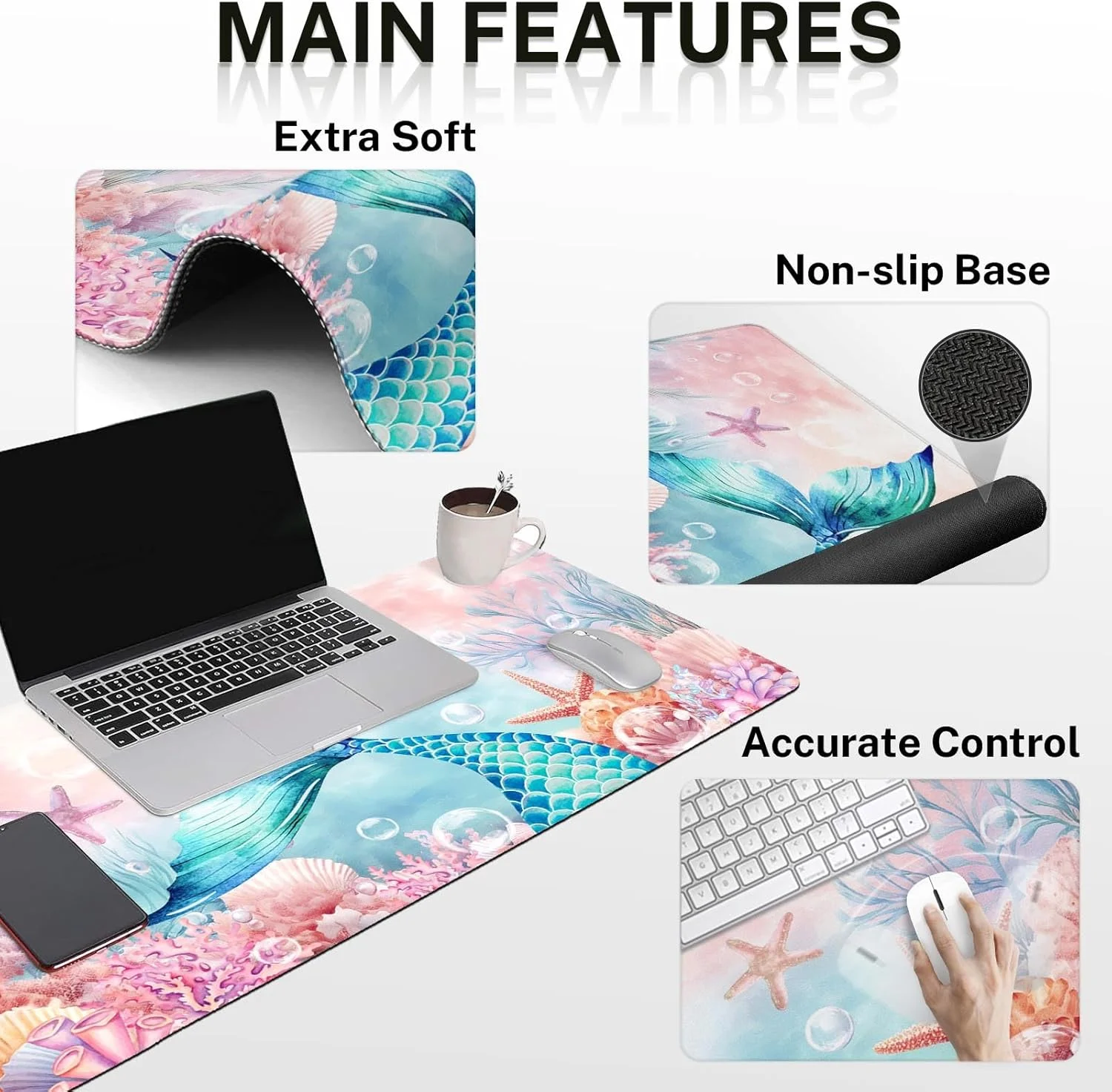 ست پد ماوس و کیبورد Britimes 4in1 شامل پد ماوس بزرگ + استراحت مچ کیبورد + استراحت مچ ماوس + زیر لیوانی با طراحی ارگونومیک برای کامپیوتر اداری خانگی 35.4x15.7 اینچ (پری دریایی دریای عمیق صورتی زیبا) ست پد ماوس و کیبورد Britimes 4in1 شامل پد ماوس بزرگ + استراحت مچ کیبورد + استراحت مچ ماوس + زیر لیوانی با طراحی ارگونومیک برای کامپیوتر اداری خانگی 35.4x15.7 اینچ (پری دریایی دریای عمیق صورتی زیبا)