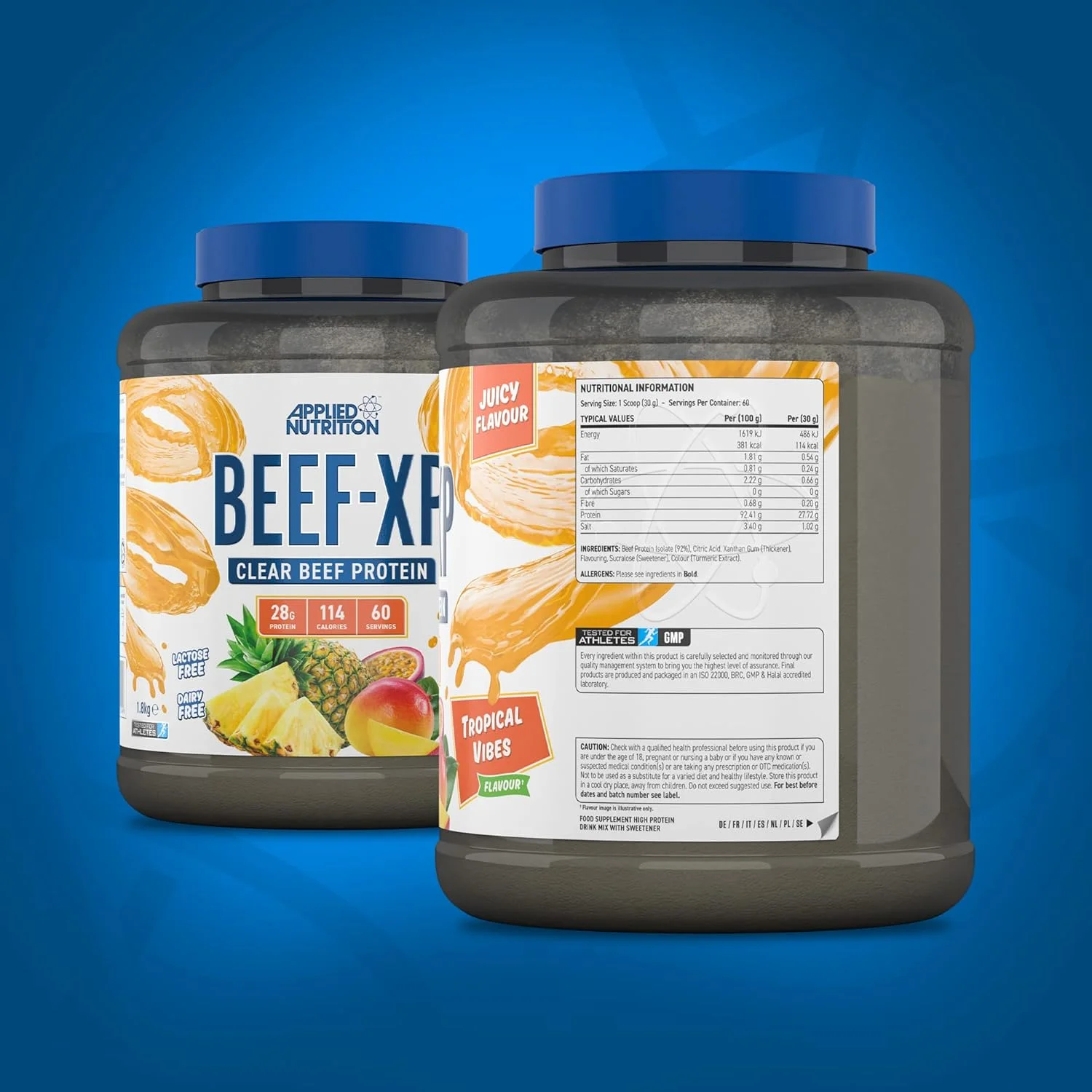 پروتئین ایزوله گوشت گاو هیدرولیز شده Applied Nutrition Beef XP - سبک آب میوه، بدون لبنیات، بدون لاکتوز، بدون شکر، کم چرب، 1.8 کیلوگرم (Tropical Vibes) پروتئین ایزوله گوشت گاو هیدرولیز شده Applied Nutrition Beef XP - سبک آب میوه، بدون لبنیات، بدون لاکتوز، بدون شکر، کم چرب، 1.8 کیلوگرم (Tropical Vibes)