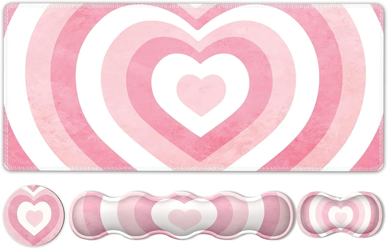 ست پد ماوس و کیبورد iLeadon، پد ماوس بزرگ گیمینگ + استراحت مچ دست کیبورد + پد ماوس با پشتیبانی مچ دست + زیر لیوانی، تسکین درد تایپ آسان، ست زیرانداز رومیزی، هدایای روز ولنتاین برای او، قلب صورتی