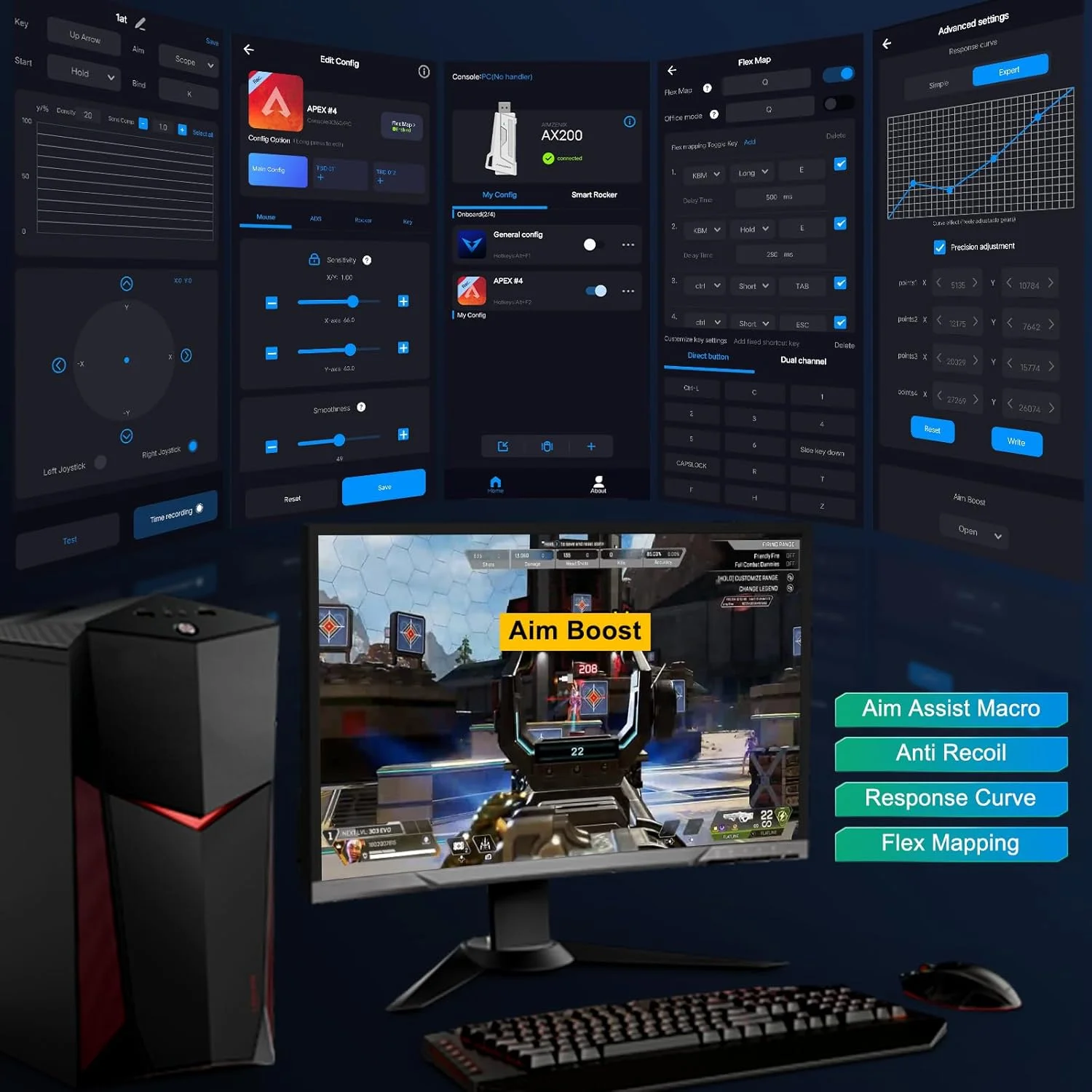 مبدل موس و کیبورد گیمینگ Joso AX200 برای کامپیوتر، پشتیبانی از تخصیص کلید، کمک هدف گیری، کنترل پس زنی، عملکرد جوی استیک هوشمند، TPS، FPS، مناسب برای بازی های APEX، COD