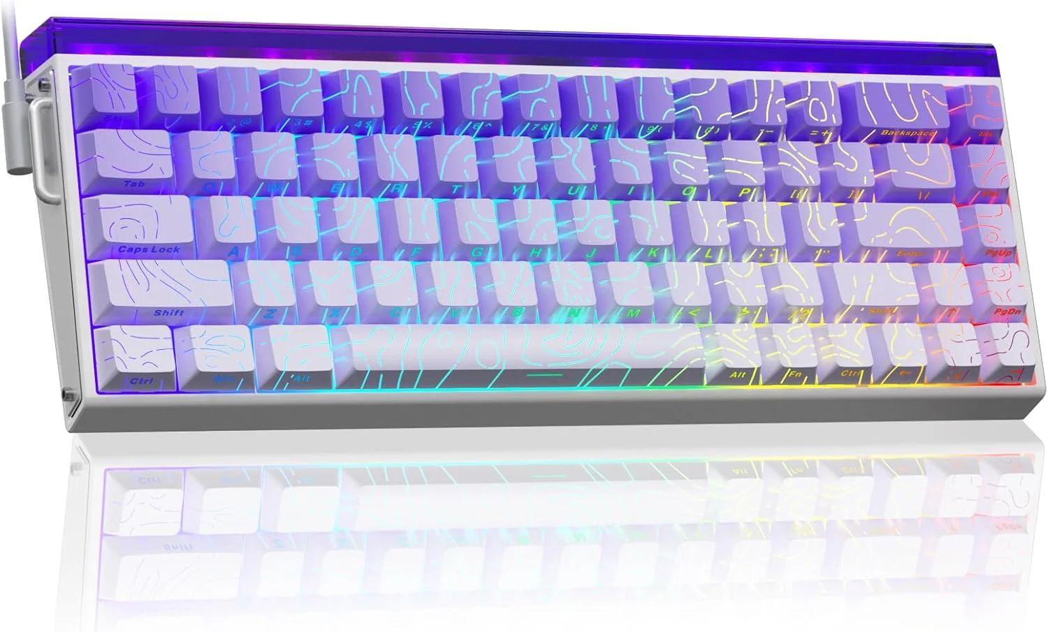 کیبورد گیمینگ AULA Hero 68، مکانیکال، سوییچ مغناطیسی اثر هال، تحریک قابل تنظیم 0.01 میلی متر Rapid Trigger، نرخ نظرسنجی 8K، حکاکی جانبی، کیبورد 60% RGB با کابل، QWERTY (بنفش)