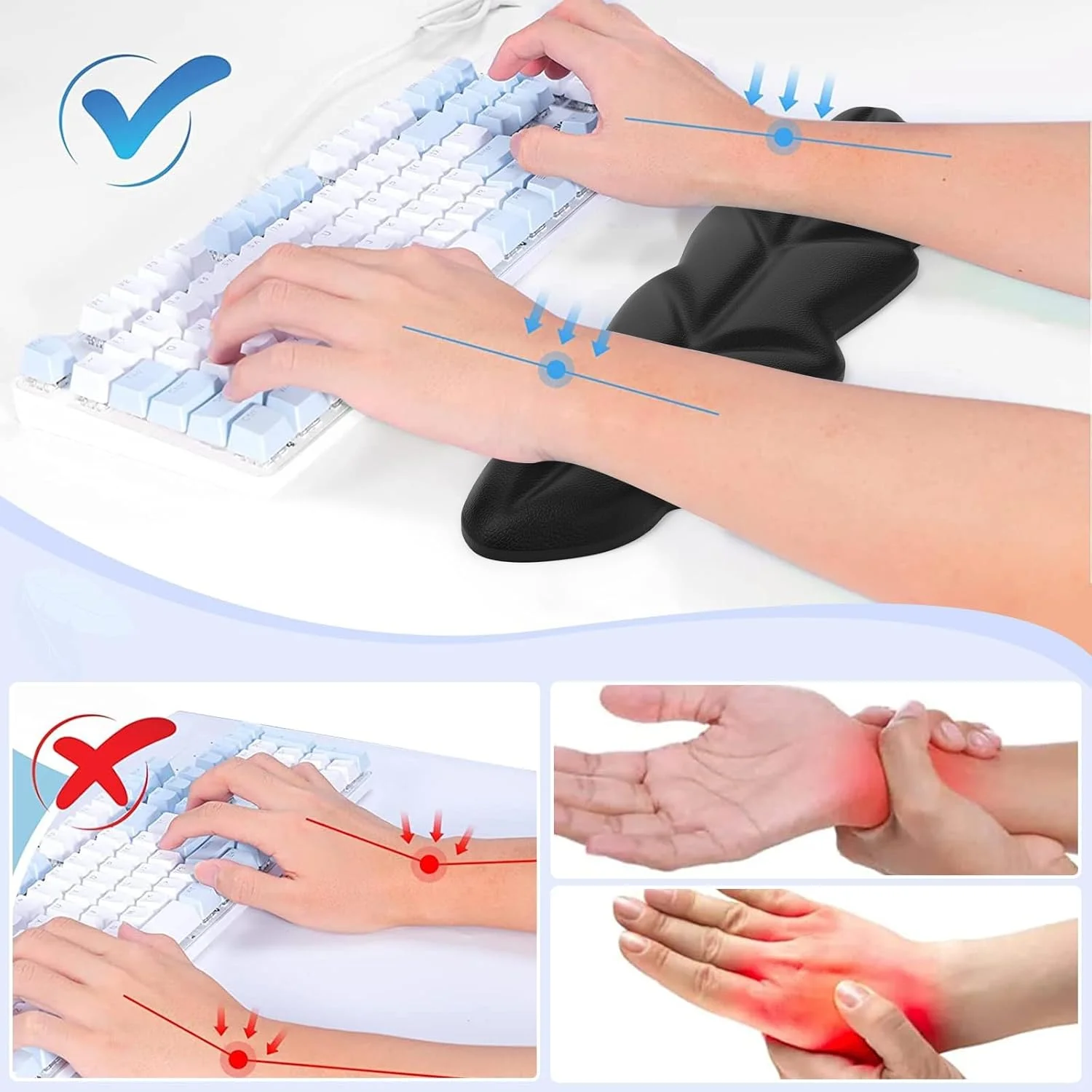 ست استراحت مچ دست ارگونومیک مموری فوم کیبورد KASTWAVE برای تایپ راحت و تسکین درد مچ دست، مناسب برای دفتر، مطالعه، بازی - مشکی