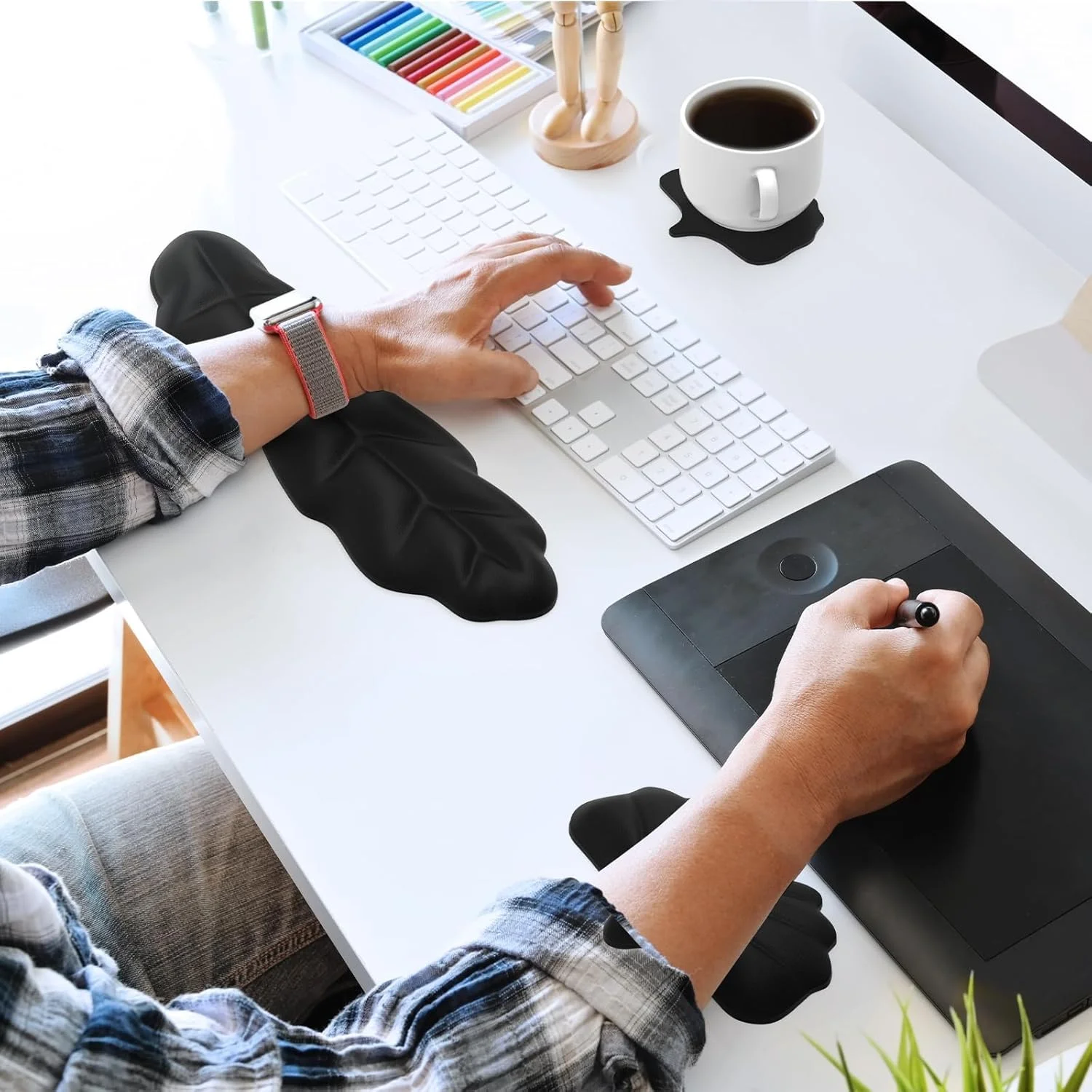 ست استراحت مچ دست ارگونومیک مموری فوم کیبورد KASTWAVE برای تایپ راحت و تسکین درد مچ دست، مناسب برای دفتر، مطالعه، بازی - مشکی