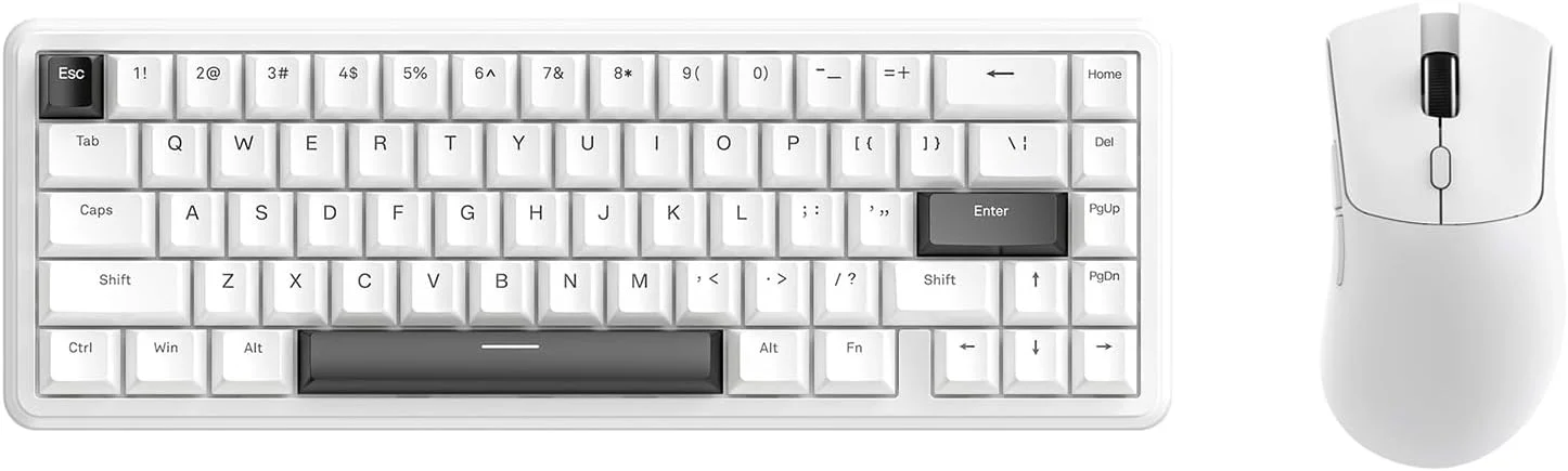 ست کیبورد گیمینگ مکانیکی 65% با سوئیچ مغناطیسی Rapid Trigger و ماوس R1 مدل ATTACK SHARK X65 HE، نرخ نمونه برداری 8KHZ، ماوس سبک وزن بی سیم 2.4 گیگاهرتز/USB C/BT، 18K DPI برای گیمرهای Esport (سفید)