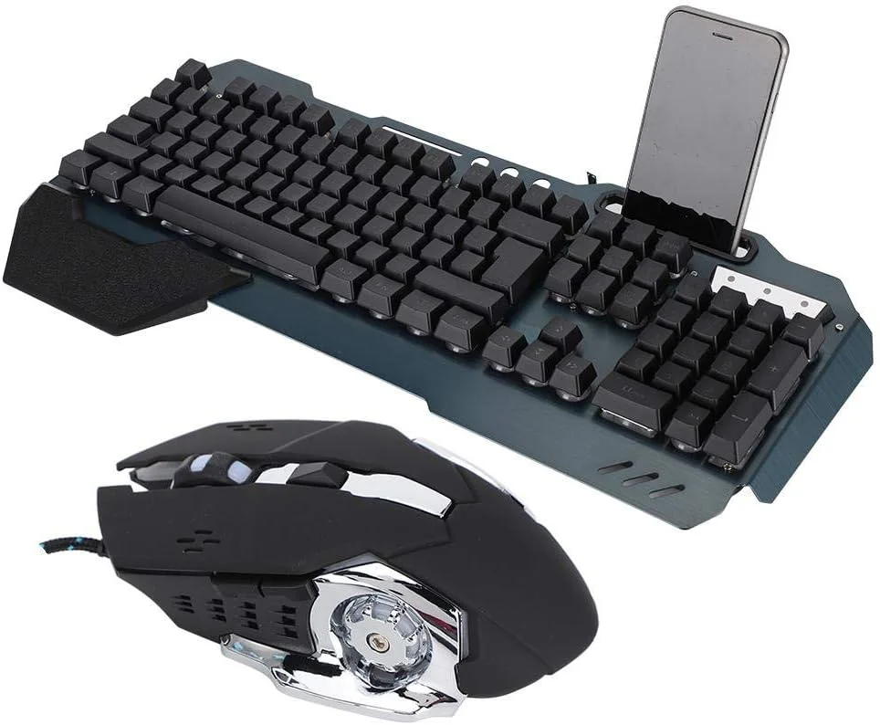ست کیبورد و ماوس سیم دار USB، کیبورد گیمینگ مکانیکی ارگونومیک با نور پس زمینه چند منظوره و ماوس اپتیکال با DPI قابل تنظیم، مناسب برای دسکتاپ، کامپیوتر، PC