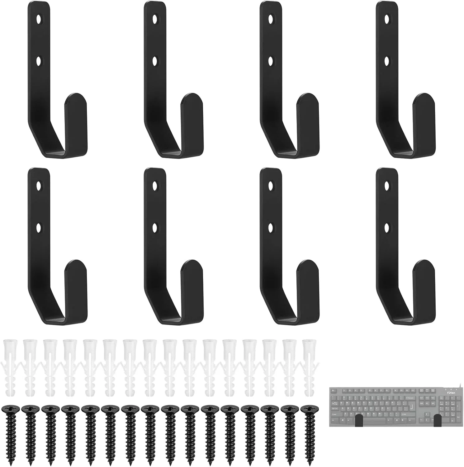 بسته 8 عددی نگهدارنده دیواری کیبورد باییدن، قفسه دیواری فلزی جهانی برای تبلت، لپ تاپ، روتر، نگهدارنده کیبورد گیمینگ سیمی، مناسب برای وسایل با ضخامت کمتر از 2.5 سانتی متر (مشکی)