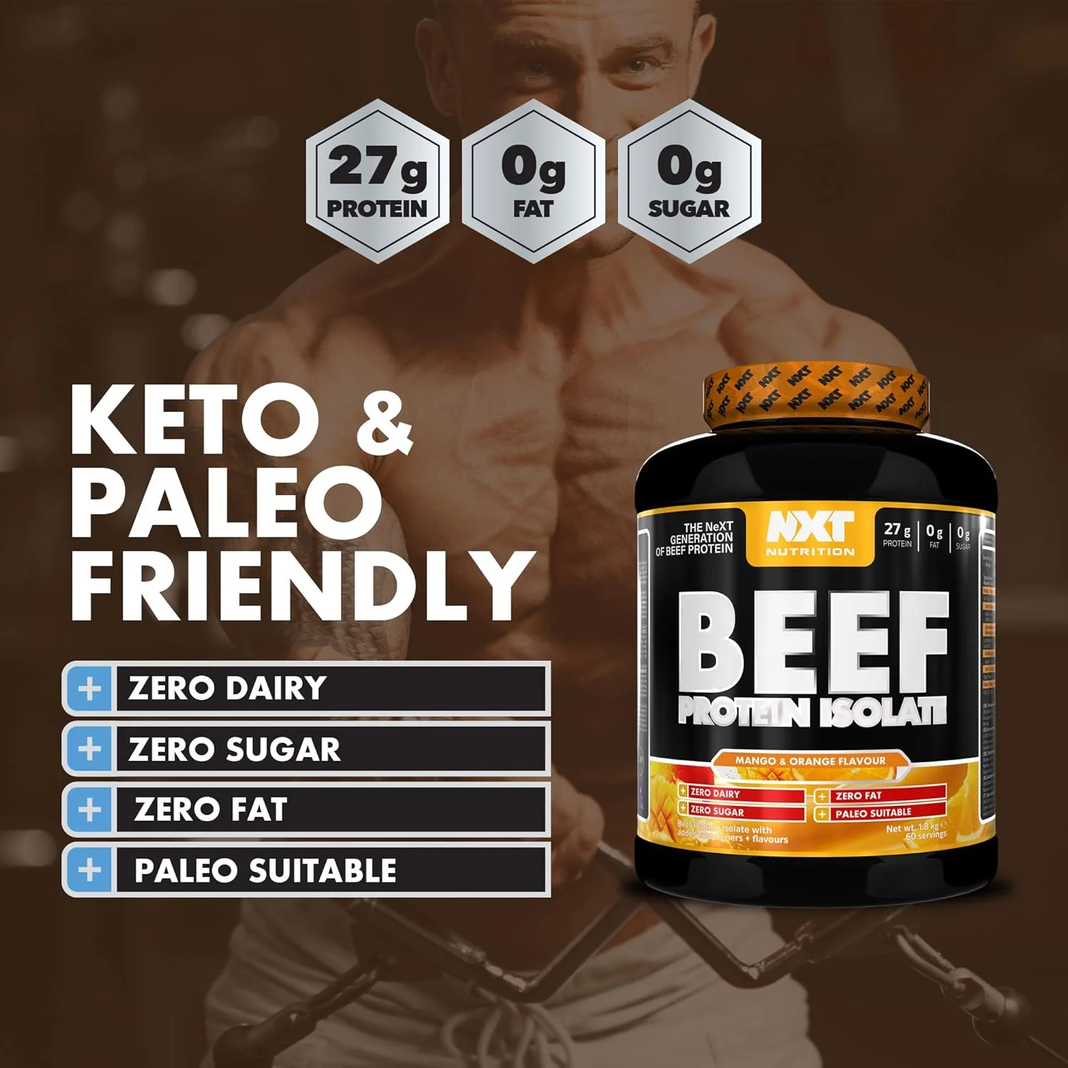 پودر پروتئین ایزوله گوشت گاو NXT Nutrition - پودر پروتئین، جایگزین پروتئین وی و پودر پروتئین وگان، حلال، بدون لاکتوز، لبنیات، گلوتن و سویا - 1.8 کیلوگرم انبه پرتقالی پودر پروتئین ایزوله گوشت گاو NXT Nutrition - پودر پروتئین، جایگزین پروتئین وی و پودر پروتئین وگان، حلال، بدون لاکتوز، لبنیات، گلوتن و سویا - 1.8 کیلوگرم انبه پرتقالی