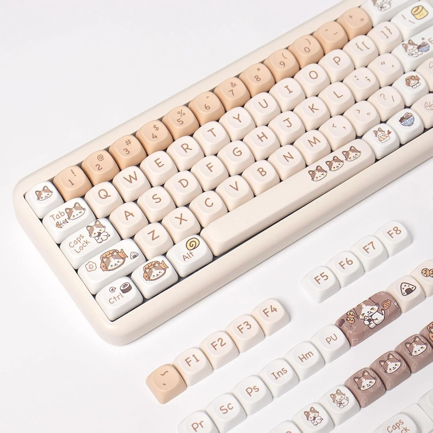 SUEHIODHY 144 عدد کیکپ PBT طرح سفارشی گربه ای پروفایل MOA به همراه اسپیس بار 7U سازگار با سوئیچ های Gateron Kailh Cherry MX کیبورد گیمینگ مکانیکی (گربه ای)