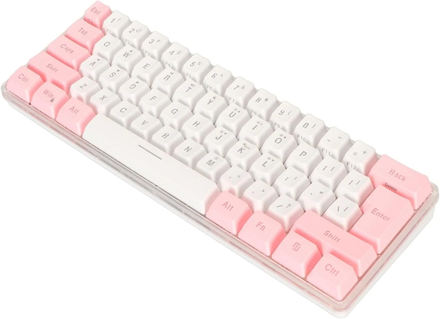 مینی کیبورد، کیبورد گیمینگ کوچک سیم دار RGB 61 کلید، کیبورد گیمینگ 60 درصد تقلیدی مکانیکی جمع و جور برای تایپیست (سفید صورتی)