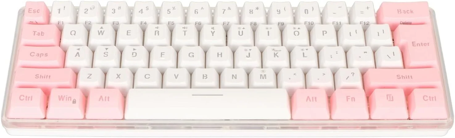 مینی کیبورد، کیبورد گیمینگ کوچک سیم دار RGB 61 کلید، کیبورد گیمینگ 60 درصد تقلیدی مکانیکی جمع و جور برای تایپیست (سفید صورتی)