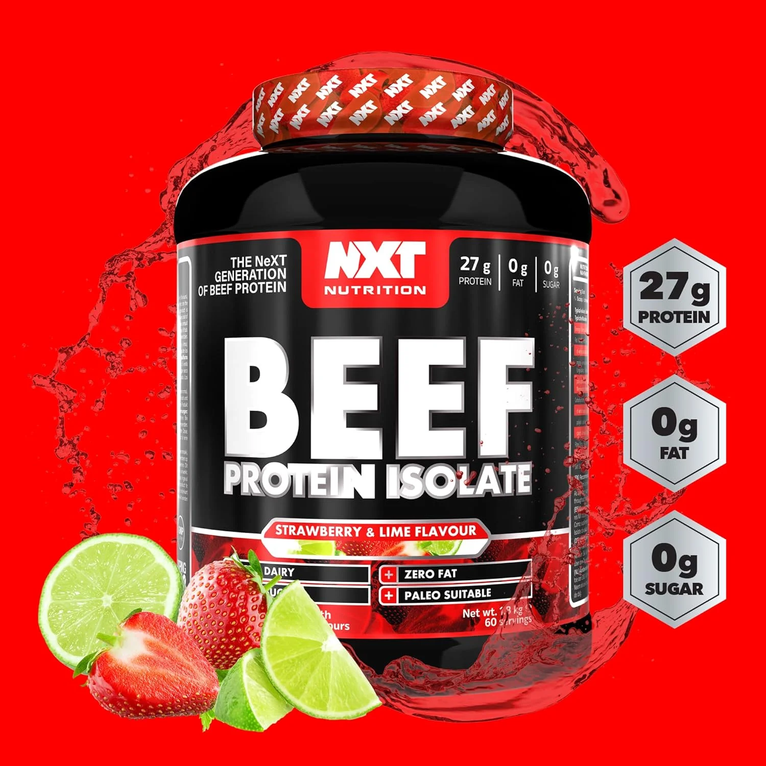 پروتئین ایزوله گوشت گاو NXT با طعم توت فرنگی و لیمو 1.8 کیلوگرم، 60 سروینگ پروتئین ایزوله گوشت گاو NXT با طعم توت فرنگی و لیمو 1.8 کیلوگرم، 60 سروینگ