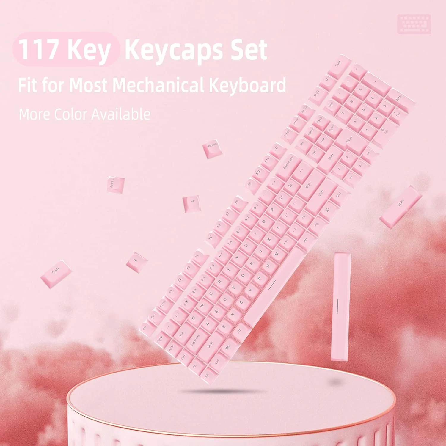 ست کیکپ 117 کلیدی سفارشی PBT با پروفایل OEM دابل شات برای کیبوردهای مکانیکی 61/68/87/98/100/104 کلیدی کامپکت TKL 60% یا فول سایز Cherry MX Gateron Kailh Outemu با سوئیچ های متقاطع نوع US Layout مناسب برای DIY (صورتی)