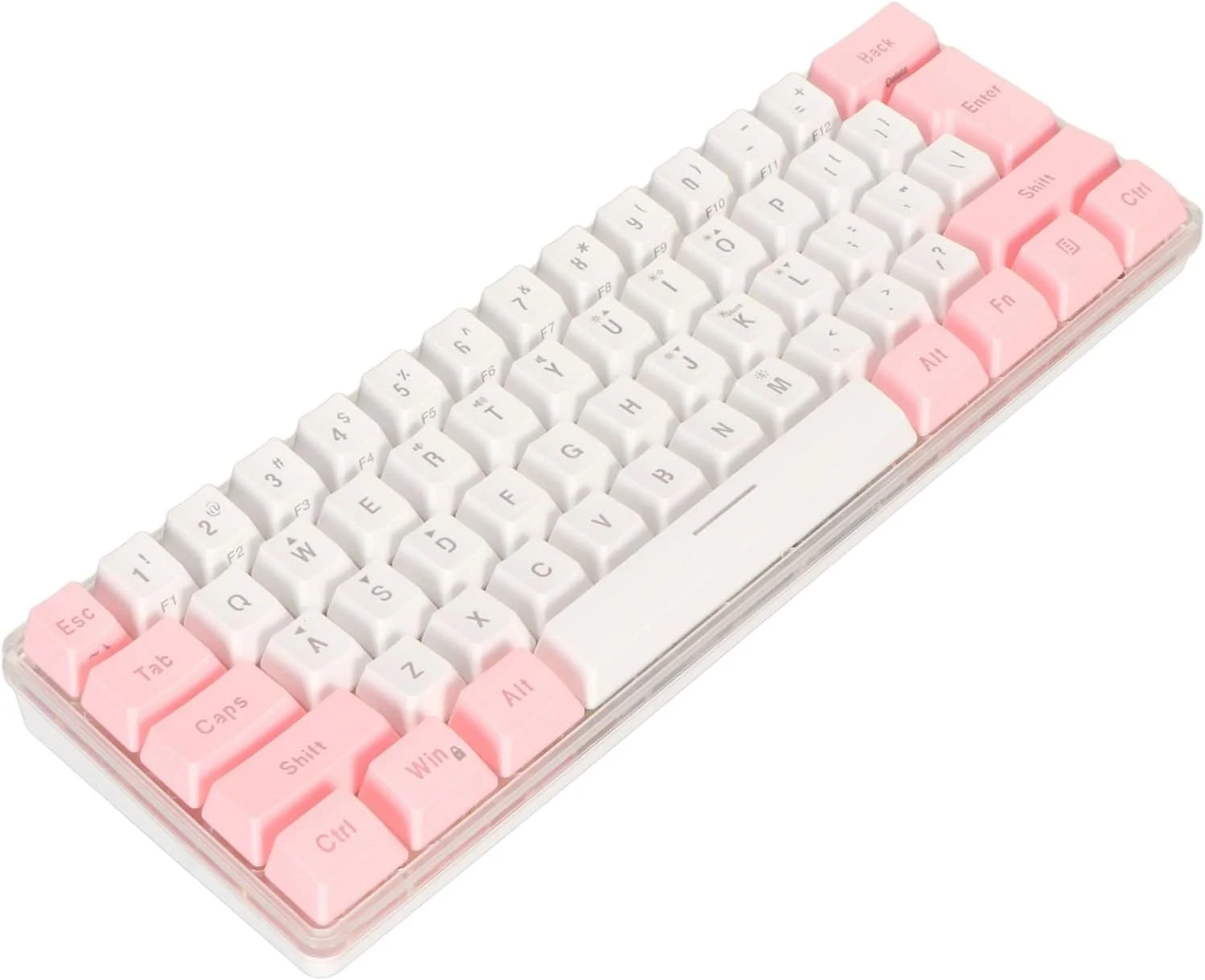 مینی کیبورد، کیبورد گیمینگ کوچک سیم دار RGB 61 کلید، کیبورد گیمینگ 60 درصد تقلیدی مکانیکی جمع و جور برای تایپیست (سفید صورتی)