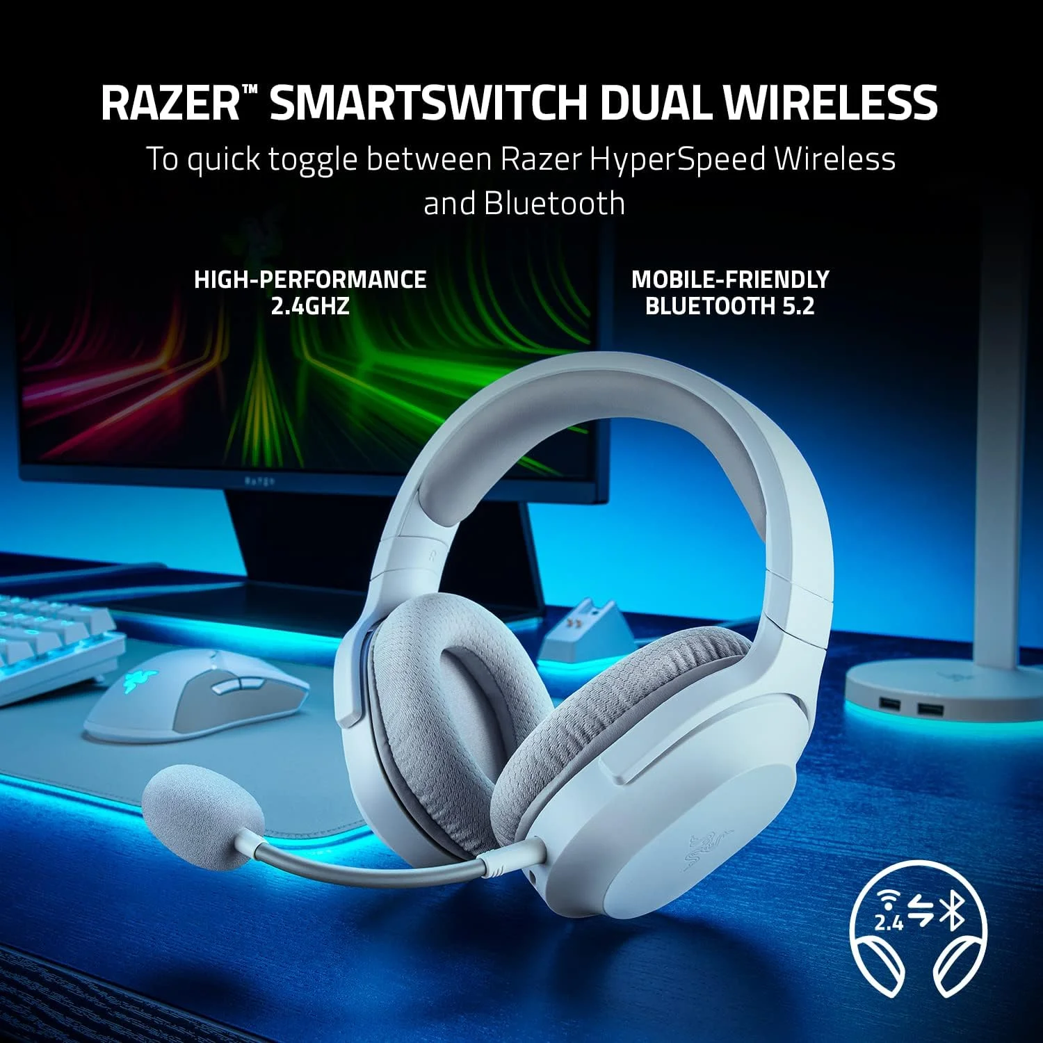 هدست گیمینگ و موبایل بیسیم Razer Barracuda X: PC، Playstation، Switch، Android، iOS: مدل 2022، 2.4GHz + بلوتوث، سبک وزن 250 گرم، درایورهای 40 میلیمتری، باتری 50 ساعته - سفید نقرهای هدست گیمینگ و موبایل بیسیم Razer Barracuda X: PC، Playstation، Switch، Android، iOS: مدل 2022، 2.4GHz + بلوتوث، سبک وزن 250 گرم، درایورهای 40 میلیمتری، باتری 50 ساعته - سفید نقرهای