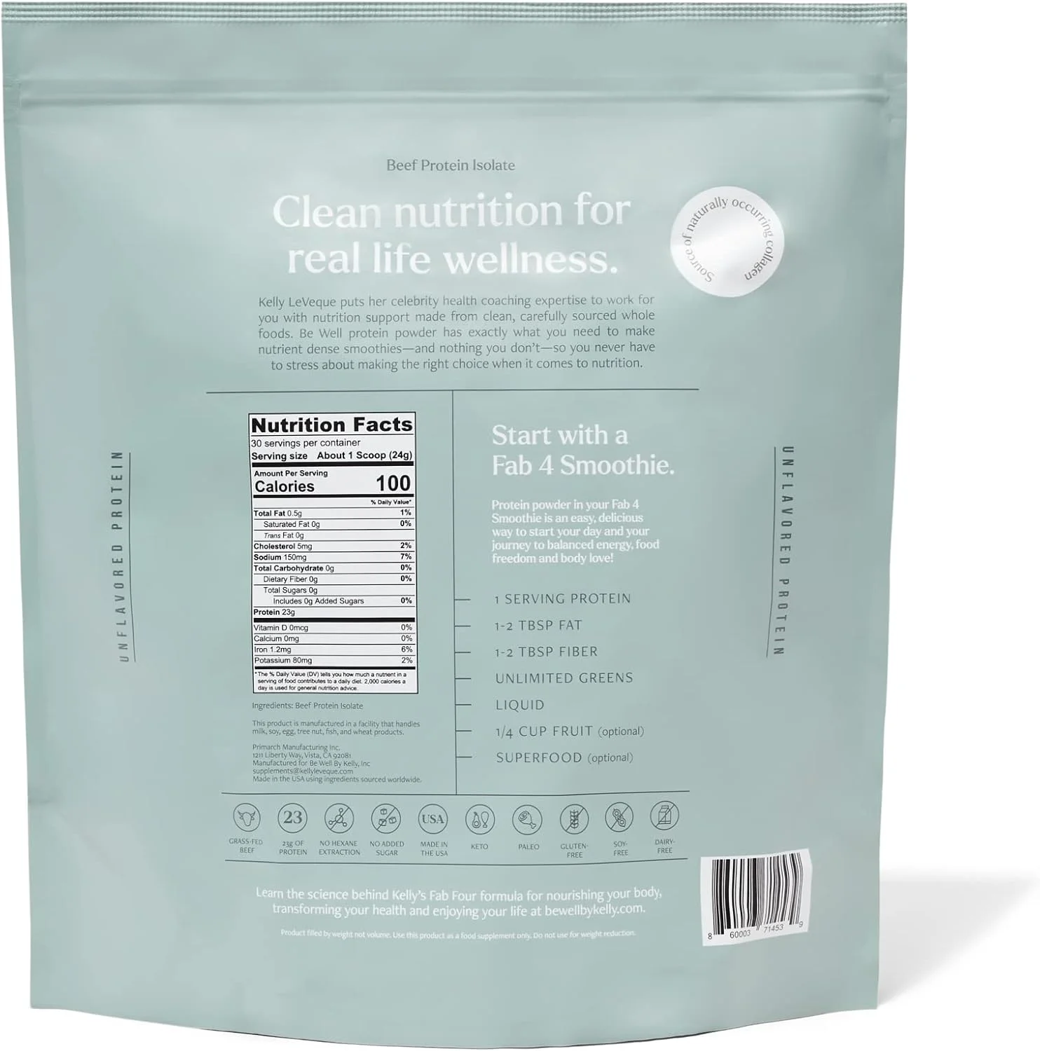 پودر پروتئین گوشت گاو تغذیه شده با علف بدون طعم Be Well by Kelly، 23 گرم پروتئین و صفر کربوهیدرات (1 ماده، 30 سروینگ) 9 آمینو اسید + 3 BCAA بدون سویا، بدون لبنیات، بدون استویا، بدون شکر اضافه شده 720 گرم پودر پروتئین گوشت گاو تغذیه شده با علف بدون طعم Be Well by Kelly، 23 گرم پروتئین و صفر کربوهیدرات (1 ماده، 30 سروینگ) 9 آمینو اسید + 3 BCAA بدون سویا، بدون لبنیات، بدون استویا، بدون شکر اضافه شده 720 گرم