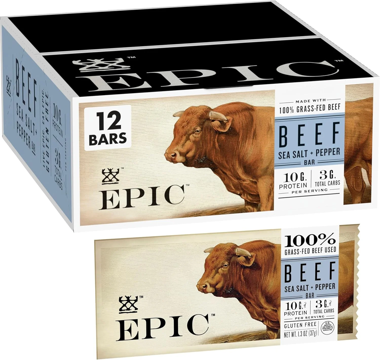 پروتئین بارهای حماسی Epic، گوشت گاو، نمک دریا و فلفل، سازگار با کتو و پالئو، 37 گرم، 12 عدد پروتئین بارهای حماسی Epic، گوشت گاو، نمک دریا و فلفل، سازگار با کتو و پالئو، 37 گرم، 12 عدد