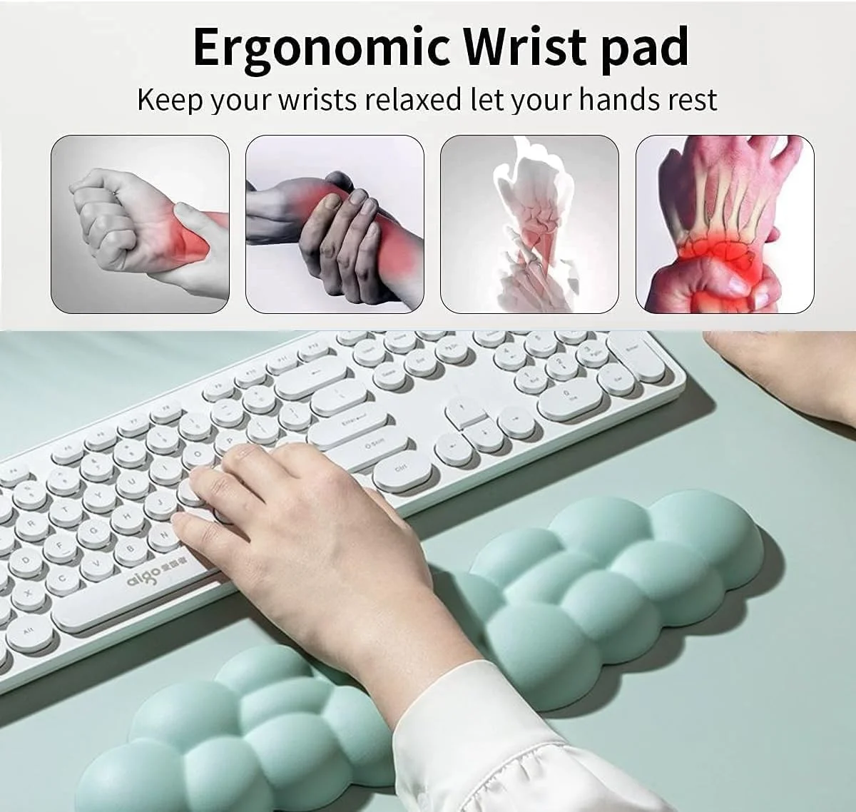 ست استراحت مچ دست فوم حافظه دار روبیک برای کیبورد و ماوس، پدهای ساپورت مچ دست ارگونومیک به شکل ابر برای تسکین درد و راحتی هنگام تایپ برای کامپیوترهای اداری و بازی (صورتی)