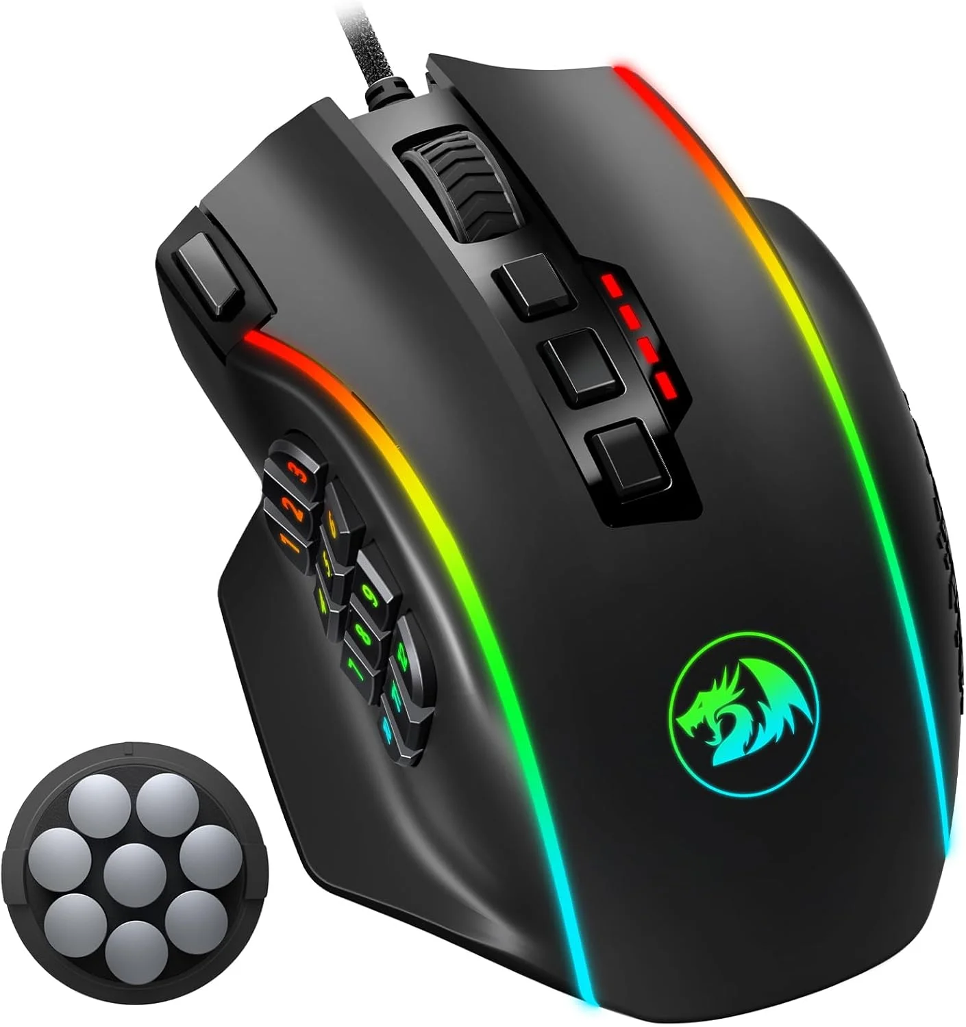 موس گیمینگ سیم دار رداگون M901 MMO RGB با نور پس زمینه LED، دقت 12400 DPI مدل Perdition با 18 دکمه قابل برنامه ریزی و تنظیم وزن برای بازی های کامپیوتری ویندوز (مشکی) موس گیمینگ سیم دار رداگون M901 MMO RGB با نور پس زمینه LED، دقت 12400 DPI مدل Perdition با 18 دکمه قابل برنامه ریزی و تنظیم وزن برای بازی های کامپیوتری ویندوز (مشکی)