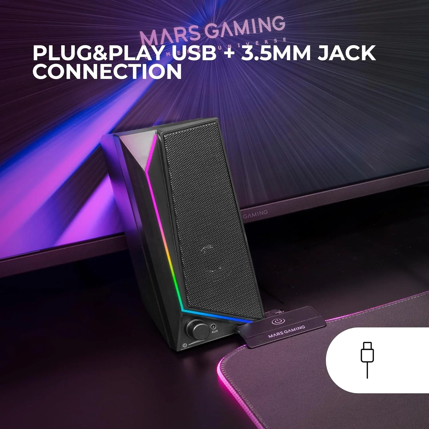 اسپیکر گیمینگ Mars Gaming MS72، 15 وات، نورپردازی RGB Flow، دو درایور فعال، چیپست DSP، اتصال Plug&Play USB و جک 3.5 میلیمتری، چرخ کنترل صدا و پورت صدا برای هدفون، مشکی اسپیکر گیمینگ Mars Gaming MS72، 15 وات، نورپردازی RGB Flow، دو درایور فعال، چیپست DSP، اتصال Plug&Play USB و جک 3.5 میلیمتری، چرخ کنترل صدا و پورت صدا برای هدفون، مشکی