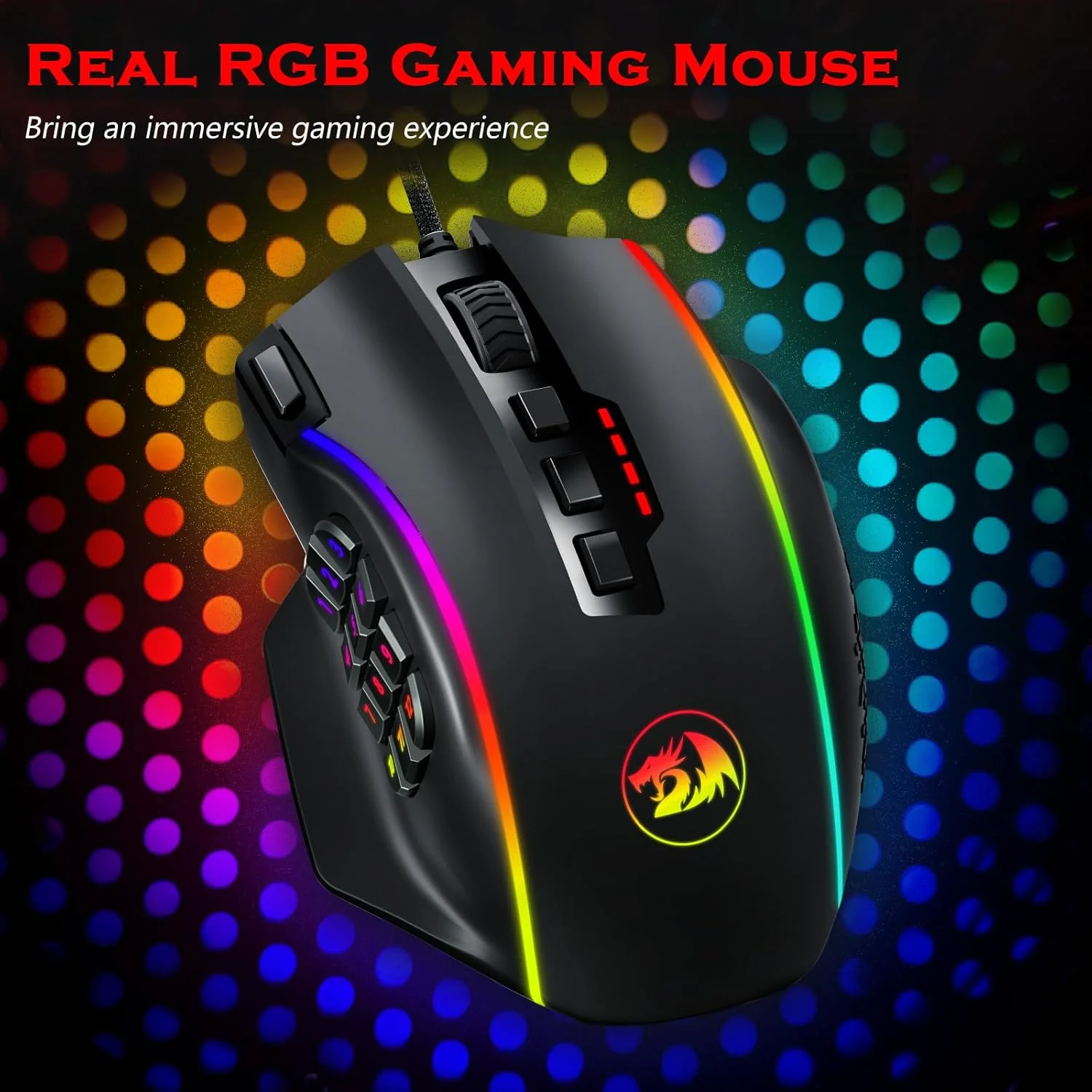 موس گیمینگ سیم دار رداگون M901 MMO RGB با نور پس زمینه LED، دقت 12400 DPI مدل Perdition با 18 دکمه قابل برنامه ریزی و تنظیم وزن برای بازی های کامپیوتری ویندوز (مشکی) موس گیمینگ سیم دار رداگون M901 MMO RGB با نور پس زمینه LED، دقت 12400 DPI مدل Perdition با 18 دکمه قابل برنامه ریزی و تنظیم وزن برای بازی های کامپیوتری ویندوز (مشکی)