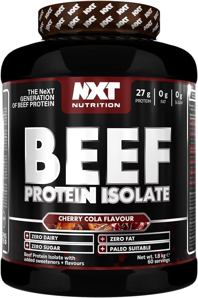 پروتئین ایزوله گوشت گاو NXT Nutrition، پروتئین بالای گوشت گاو در آمینو اسیدهای طبیعی - مناسب برای رژیم پالئو و کتو - بدون لبنیات، لاکتوز و گلوتن | 1.8 کیلوگرم (Cherry Cola) پروتئین ایزوله گوشت گاو NXT Nutrition، پروتئین بالای گوشت گاو در آمینو اسیدهای طبیعی - مناسب برای رژیم پالئو و کتو - بدون لبنیات، لاکتوز و گلوتن | 1.8 کیلوگرم (Cherry Cola)