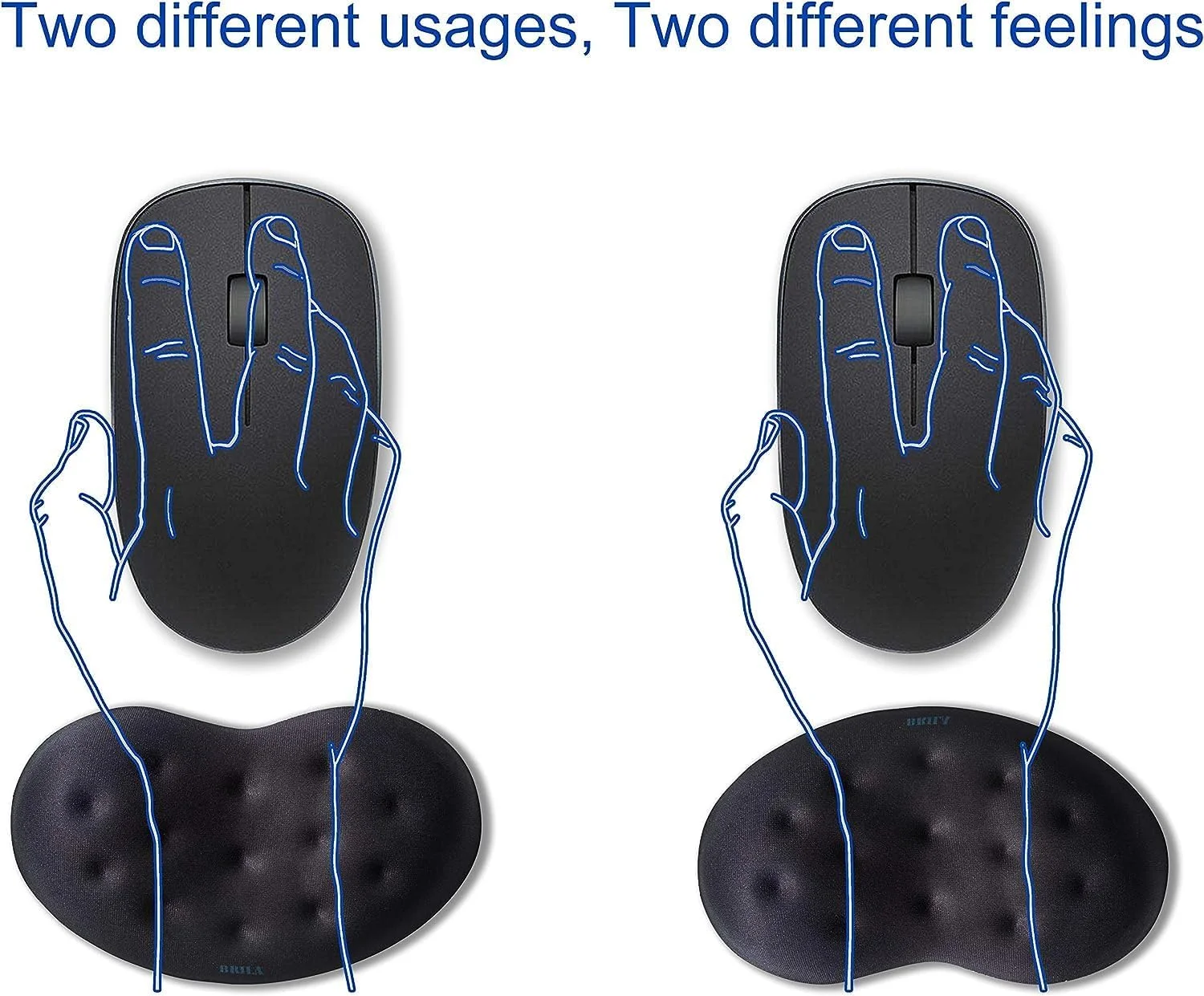 ست پد مچ دست فوم حافظه دار BRILA برای ماوس و کیبورد، مناسب کامپیوتر، لپ تاپ، کار اداری، بازی های رایانه ای - طراحی سوراخ های ماساژ - تسکین آسان درد مچ دست (مچ بند ماوس مشکی)