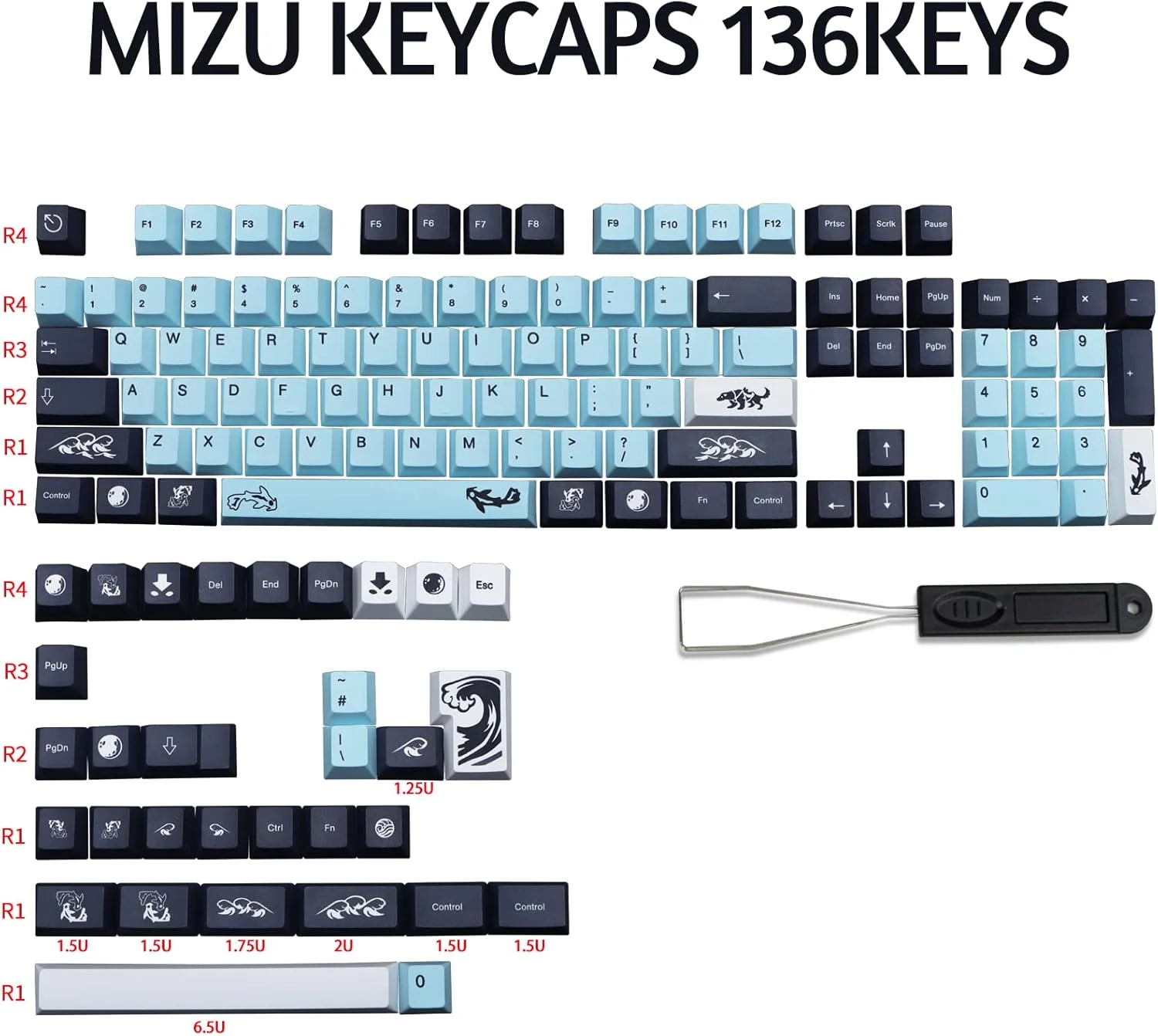 ست کیکپ های MOLGRIA GMK MIZHU - 136 عدد PBT Cherry Profile Dye Sublimation برای کیبورد گیمینگ، آبی آسمانی به سبک ژاپنی برای کیبورد Gateron Kailh Cherry MX 104/87/74/61 60