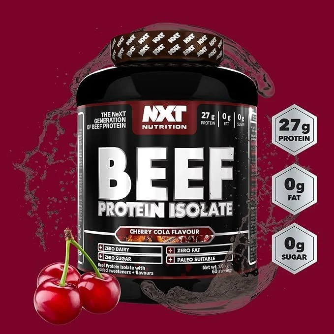 پروتئین ایزوله گوشت گاو NXT Nutrition، پروتئین بالای گوشت گاو در آمینو اسیدهای طبیعی - مناسب برای رژیم پالئو و کتو - بدون لبنیات، لاکتوز و گلوتن | 1.8 کیلوگرم (Cherry Cola) پروتئین ایزوله گوشت گاو NXT Nutrition، پروتئین بالای گوشت گاو در آمینو اسیدهای طبیعی - مناسب برای رژیم پالئو و کتو - بدون لبنیات، لاکتوز و گلوتن | 1.8 کیلوگرم (Cherry Cola)
