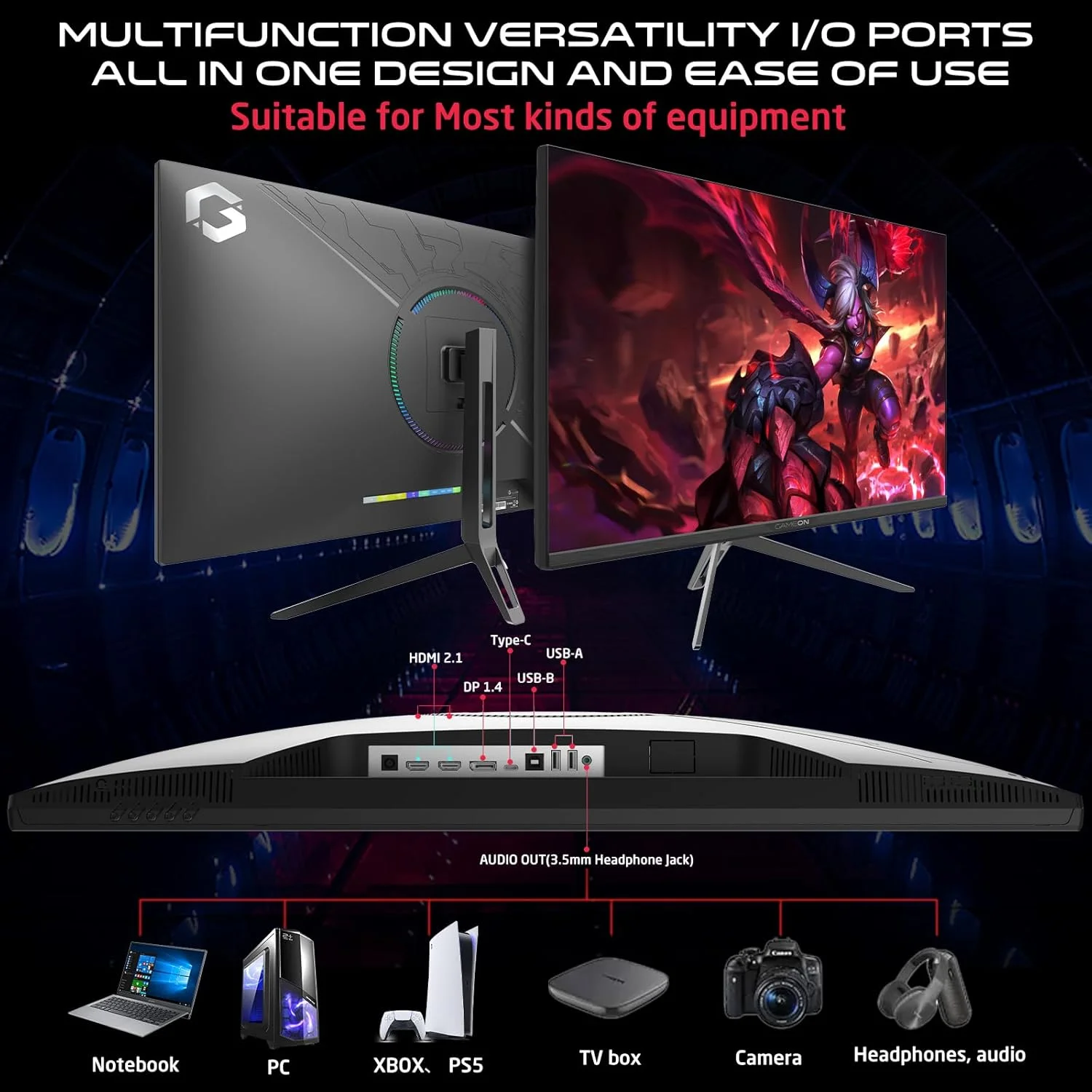 مانیتور گیمینگ 32 اینچ مشکی GAMEON GOP32UHD144IPS سری Premium، پنل 4K UHD Fast IPS با رزولوشن 3840x2160p، نرخ تازه سازی 144 هرتز، زمان پاسخگویی 0.5 میلی ثانیه، HDMI 2.1، G-Sync و Freesync، پشتیبانی از HDR، PS5 مانیتور گیمینگ 32 اینچ مشکی GAMEON GOP32UHD144IPS سری Premium، پنل 4K UHD Fast IPS با رزولوشن 3840x2160p، نرخ تازه سازی 144 هرتز، زمان پاسخگویی 0.5 میلی ثانیه، HDMI 2.1، G-Sync و Freesync، پشتیبانی از HDR، PS5