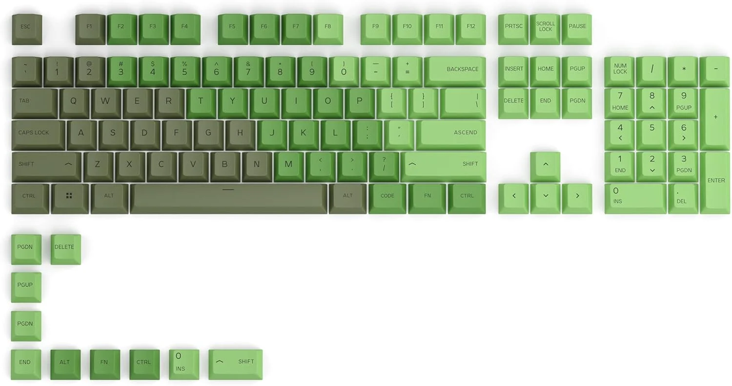 کلیدهای کیبورد Glorious PC Gaming Race Glorious GPBT Dye Sublimated (زیتونی) - پلاستیک ضخیم PBT، مجموعه 114 کلیدی برای کیبوردهای مکانیکی 100% اندازه کامل، 85% 80% TKL، 60% Compact، 75%