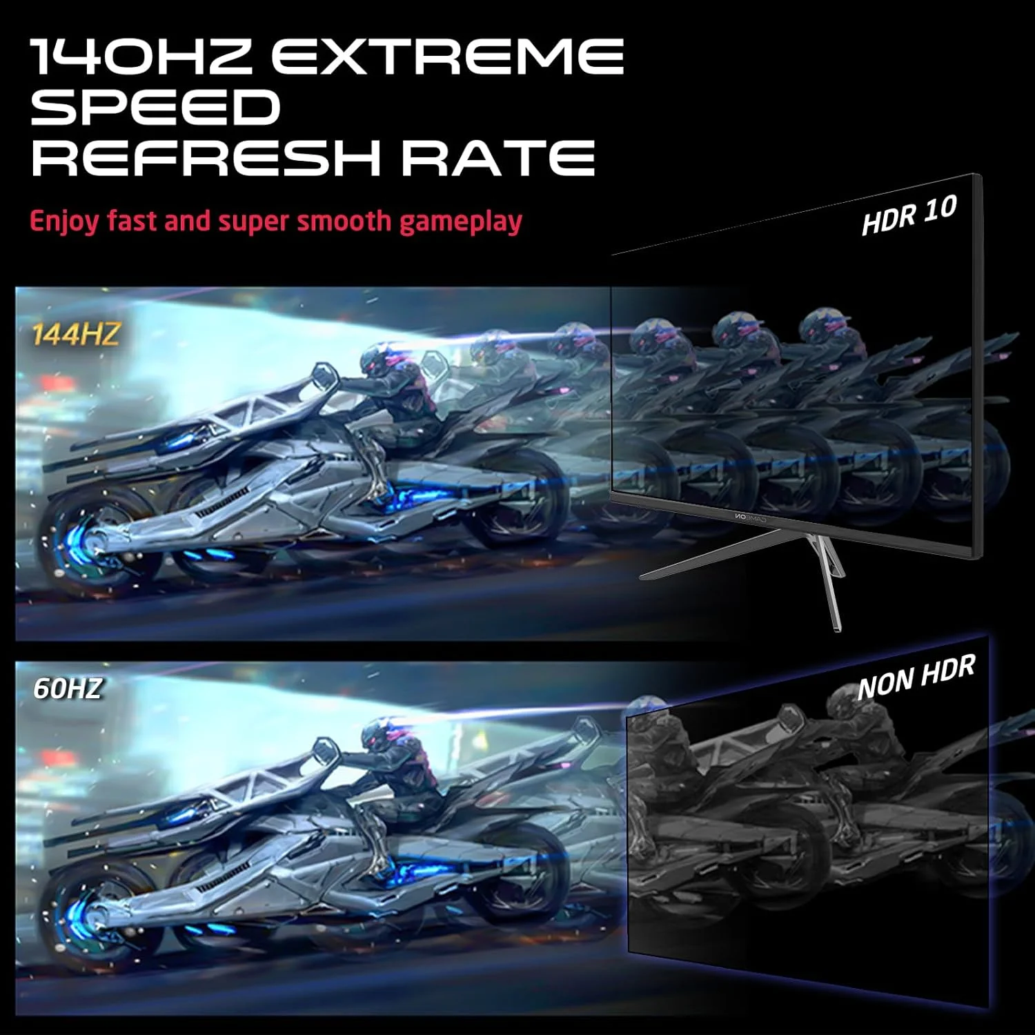 مانیتور گیمینگ 32 اینچ مشکی GAMEON GOP32UHD144IPS سری Premium، پنل 4K UHD Fast IPS با رزولوشن 3840x2160p، نرخ تازه سازی 144 هرتز، زمان پاسخگویی 0.5 میلی ثانیه، HDMI 2.1، G-Sync و Freesync، پشتیبانی از HDR، PS5 مانیتور گیمینگ 32 اینچ مشکی GAMEON GOP32UHD144IPS سری Premium، پنل 4K UHD Fast IPS با رزولوشن 3840x2160p، نرخ تازه سازی 144 هرتز، زمان پاسخگویی 0.5 میلی ثانیه، HDMI 2.1، G-Sync و Freesync، پشتیبانی از HDR، PS5