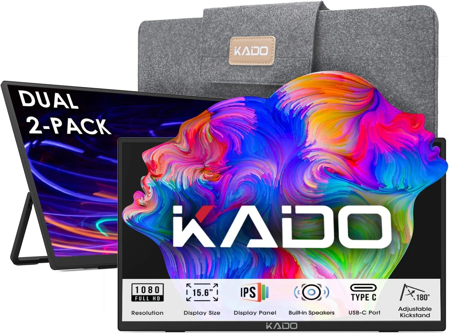 ست مانیتور دوگانه قابل حمل Kado - بسته 2 عددی مانیتور قابل حمل 15.6 اینچی FHD برای لپ تاپ، 1920x1080 IPS HDMI USB Type-C توسعه دهنده صفحه نمایش لپ تاپ با بلندگوهای داخلی، مناسب برای چیدمان روی هم میز کار، بازی و معاملات روزانه ست مانیتور دوگانه قابل حمل Kado - بسته 2 عددی مانیتور قابل حمل 15.6 اینچی FHD برای لپ تاپ، 1920x1080 IPS HDMI USB Type-C توسعه دهنده صفحه نمایش لپ تاپ با بلندگوهای داخلی، مناسب برای چیدمان روی هم میز کار، بازی و معاملات روزانه