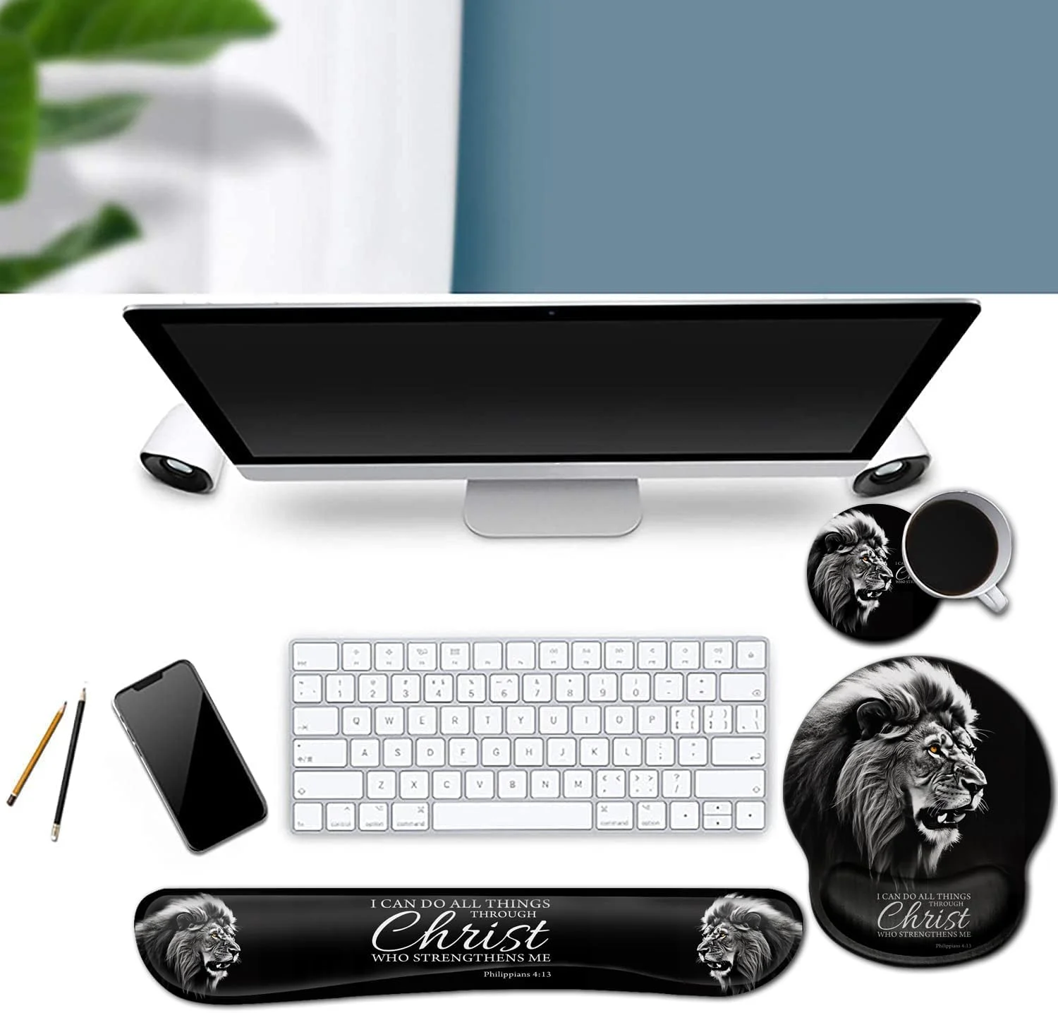 پد ماوس ارگونومیک با پشتیبانی مچ ژلهای و ست استراحت مچ کیبورد مموری فوم، برای بازی، کامپیوتر، دفتر، لپتاپ، تایپ آسان، پد ماوس بیسیم، شیرهای خشمگین فیلیپیان 4:13 آیه پد مشکی میز پد ماوس ارگونومیک با پشتیبانی مچ ژلهای و ست استراحت مچ کیبورد مموری فوم، برای بازی، کامپیوتر، دفتر، لپتاپ، تایپ آسان، پد ماوس بیسیم، شیرهای خشمگین فیلیپیان 4:13 آیه پد مشکی میز