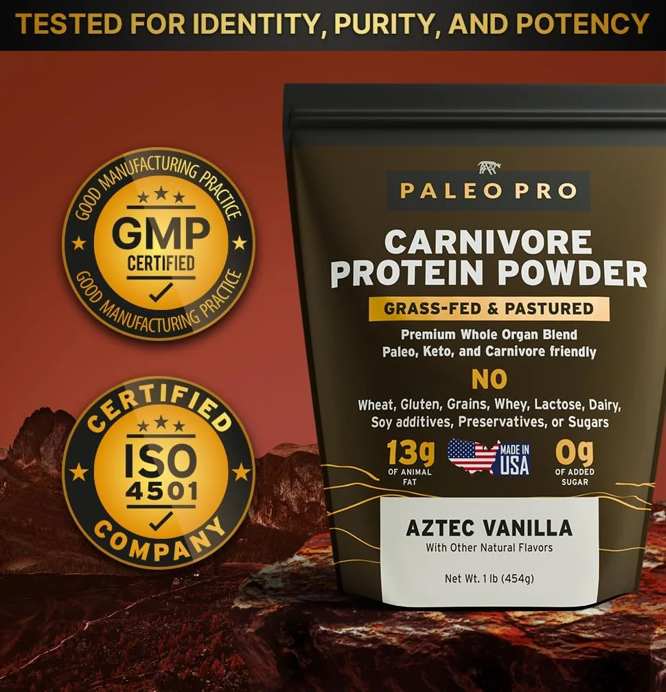 پروتئین کامل کارنیور Paleo Pro (وانیل آزتک) پروتئین چراگاهی و بدون قفس، پیه گاو تغذیه شده با علف، اندام های گاو | بدون شکر، سویا، غلات یا کربوهیدرات خالص | بدون گلوتن و ماکروهای کتو (15 سروینگ) پروتئین کامل کارنیور Paleo Pro (وانیل آزتک) پروتئین چراگاهی و بدون قفس، پیه گاو تغذیه شده با علف، اندام های گاو | بدون شکر، سویا، غلات یا کربوهیدرات خالص | بدون گلوتن و ماکروهای کتو (15 سروینگ)