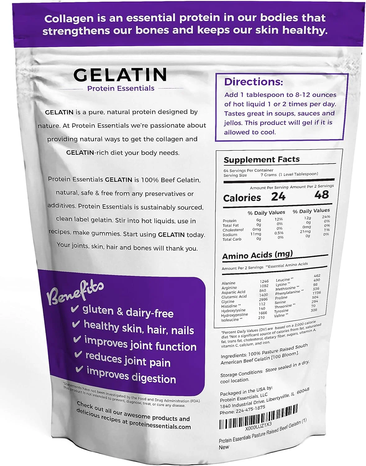 ژلاتین ضروری پروتئین، پرورش یافته در مراتع، تغذیه شده با علف، غیر GMO، ژلاتین گوشت گاو (470 میلی لیتر) ژلاتین ضروری پروتئین، پرورش یافته در مراتع، تغذیه شده با علف، غیر GMO، ژلاتین گوشت گاو (470 میلی لیتر)