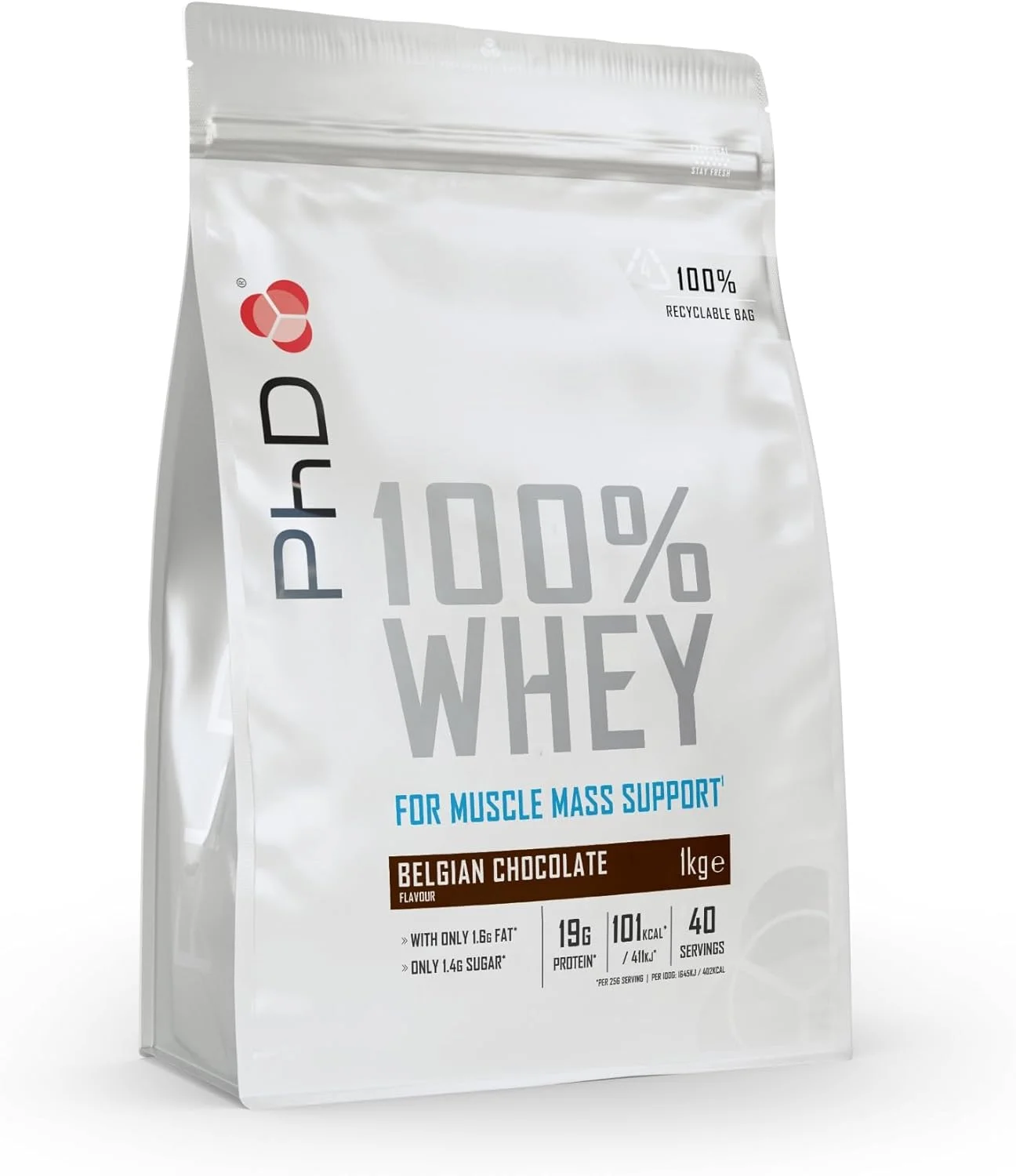 پروتئین وی 100% PhD Nutrition - پودر پروتئین وی تهیه شده از شیر گاو تغذیه شده با علف، 18 گرم پروتئین و 5.3 گرم BCAA در هر وعده، شیک پروتئینی شکلات بلژیکی کم کالری، 40 وعده، 1 کیلوگرم پروتئین وی 100% PhD Nutrition - پودر پروتئین وی تهیه شده از شیر گاو تغذیه شده با علف، 18 گرم پروتئین و 5.3 گرم BCAA در هر وعده، شیک پروتئینی شکلات بلژیکی کم کالری، 40 وعده، 1 کیلوگرم