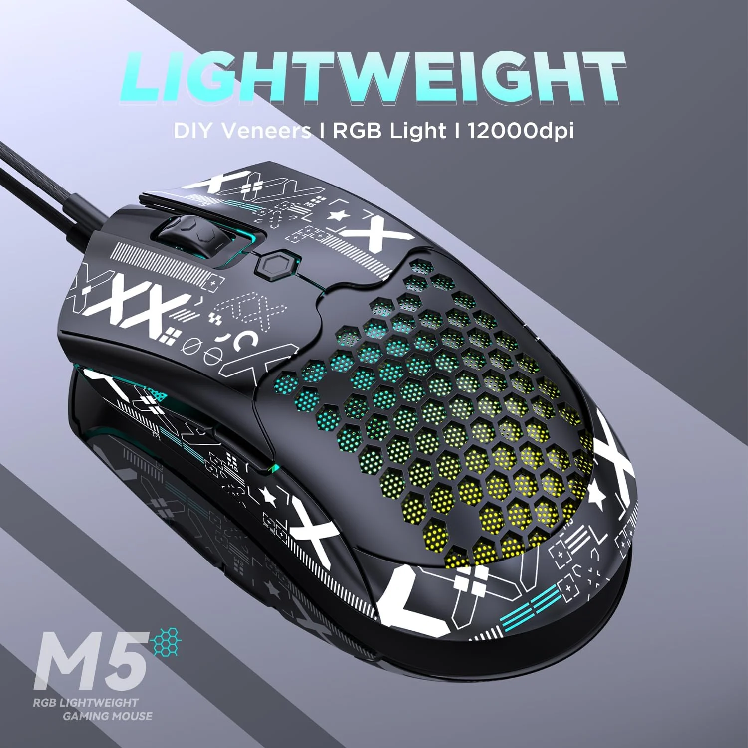 موس گیمینگ سیم دار فوق سبک KUIYN 383 PRO M5، بدنه لانه زنبوری سبک وزن، Pixart PAW3325، 6 DPI قابل تنظیم 12000، 26 نور پس زمینه RGB، 65 گرم، موس اپتیکال USB مدل O برای Win11/Xbox/PS/Mac موس گیمینگ سیم دار فوق سبک KUIYN 383 PRO M5، بدنه لانه زنبوری سبک وزن، Pixart PAW3325، 6 DPI قابل تنظیم 12000، 26 نور پس زمینه RGB، 65 گرم، موس اپتیکال USB مدل O برای Win11/Xbox/PS/Mac