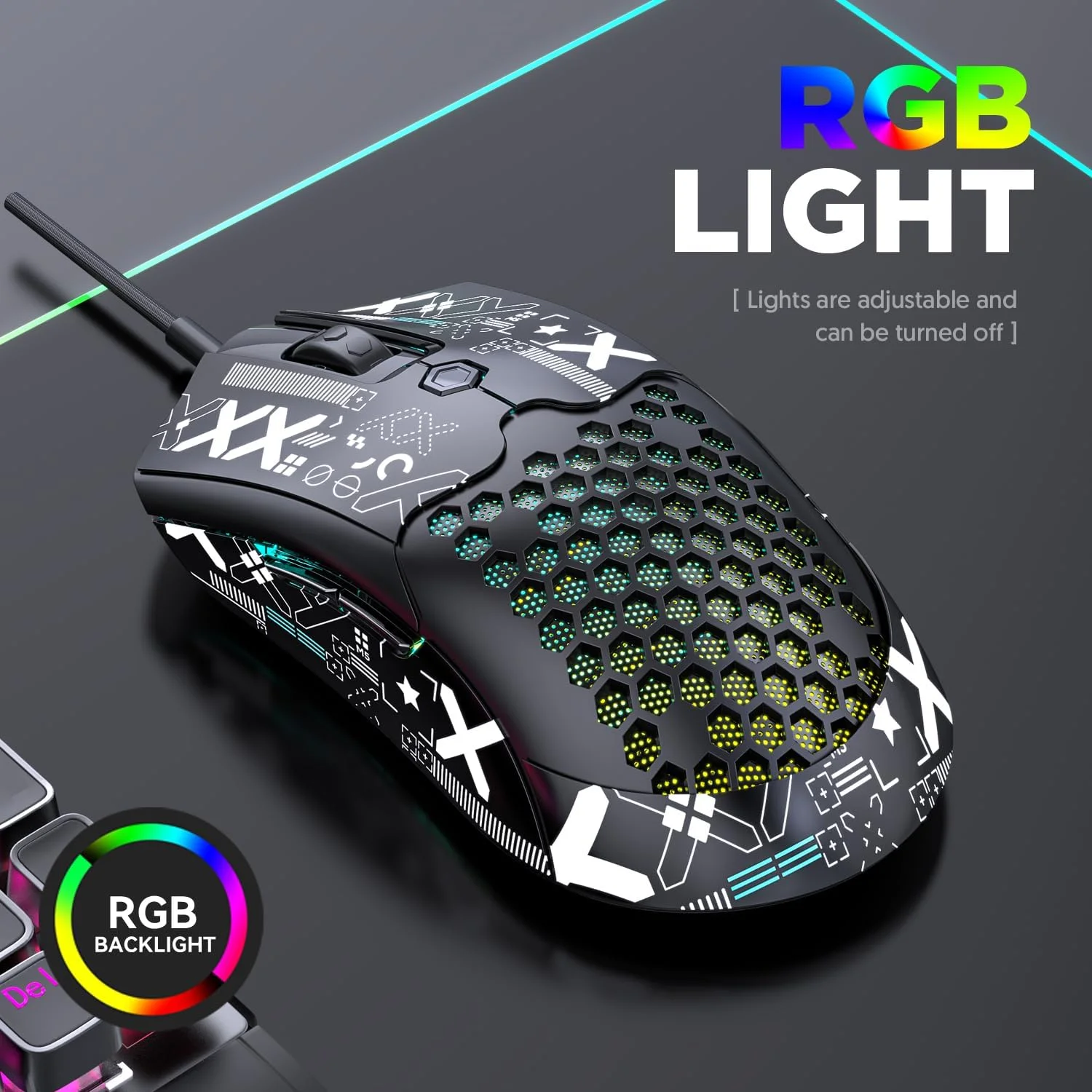 موس گیمینگ سیم دار فوق سبک KUIYN 383 PRO M5، بدنه لانه زنبوری سبک وزن، Pixart PAW3325، 6 DPI قابل تنظیم 12000، 26 نور پس زمینه RGB، 65 گرم، موس اپتیکال USB مدل O برای Win11/Xbox/PS/Mac موس گیمینگ سیم دار فوق سبک KUIYN 383 PRO M5، بدنه لانه زنبوری سبک وزن، Pixart PAW3325، 6 DPI قابل تنظیم 12000، 26 نور پس زمینه RGB، 65 گرم، موس اپتیکال USB مدل O برای Win11/Xbox/PS/Mac