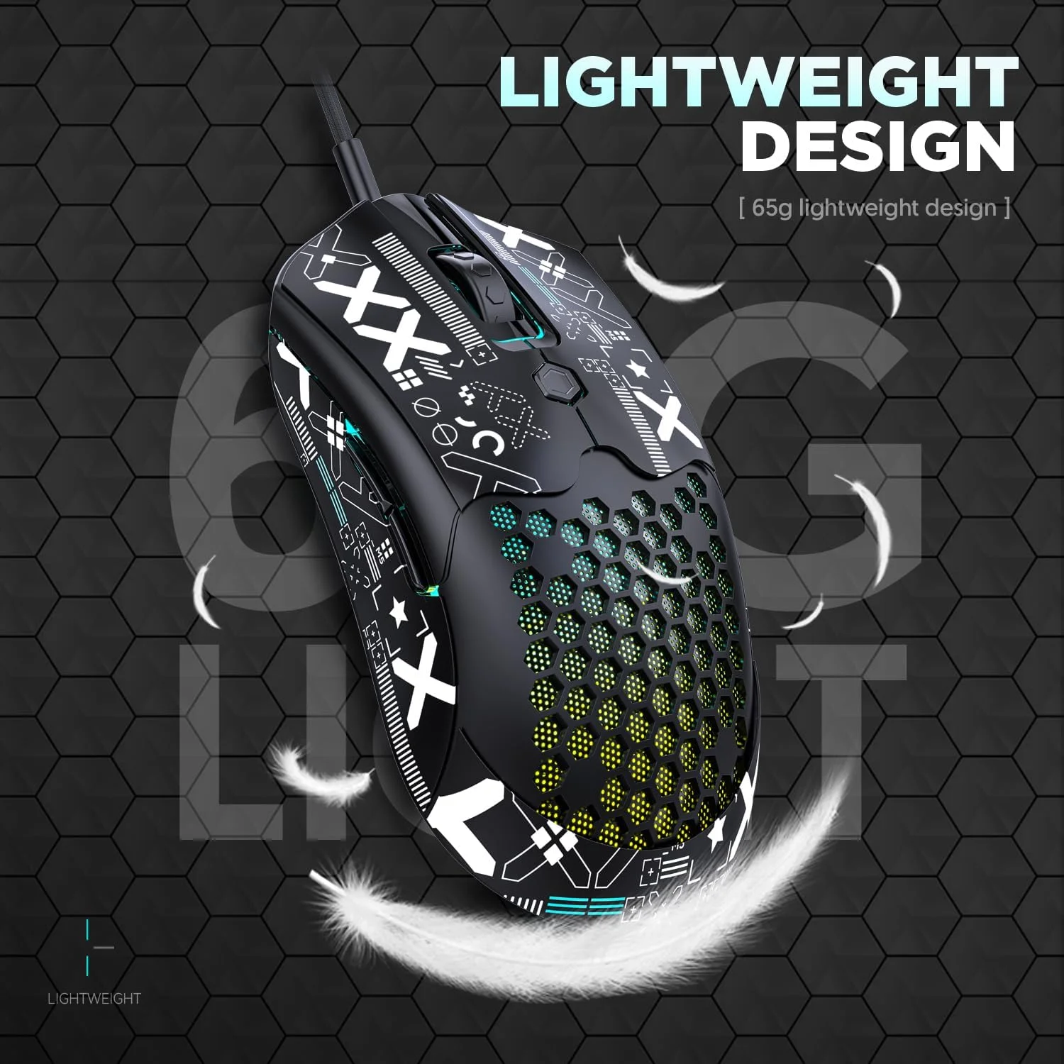 موس گیمینگ سیم دار فوق سبک KUIYN 383 PRO M5، بدنه لانه زنبوری سبک وزن، Pixart PAW3325، 6 DPI قابل تنظیم 12000، 26 نور پس زمینه RGB، 65 گرم، موس اپتیکال USB مدل O برای Win11/Xbox/PS/Mac موس گیمینگ سیم دار فوق سبک KUIYN 383 PRO M5، بدنه لانه زنبوری سبک وزن، Pixart PAW3325، 6 DPI قابل تنظیم 12000، 26 نور پس زمینه RGB، 65 گرم، موس اپتیکال USB مدل O برای Win11/Xbox/PS/Mac