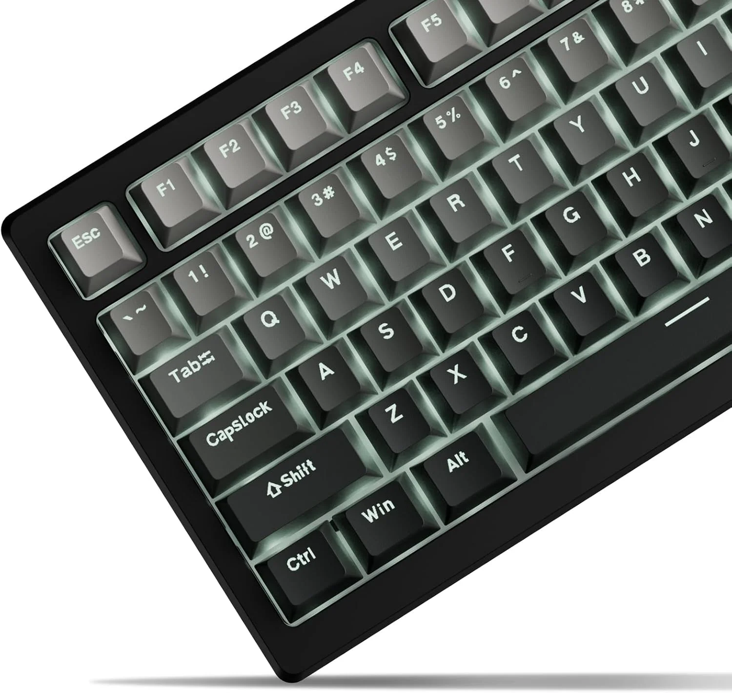 کلیدهای کیبورد XVX Shine Through PBT، کلیدهای 60 75 100 درصد پروفایل OEM، ست کلیدهای سفارشی دابل شات مناسب برای کیبوردهای مکانیکی گیمینگ 61/64/68/84/87/100/104/108، گرادینت خاکستری