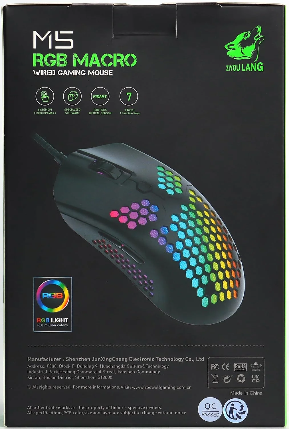 موس گیمینگ سیم دار فوق سبک KUIYN 383 PRO M5، بدنه لانه زنبوری سبک وزن، Pixart PAW3325، 6 DPI قابل تنظیم 12000، 26 نور پس زمینه RGB، 65 گرم، موس اپتیکال USB مدل O برای Win11/Xbox/PS/Mac موس گیمینگ سیم دار فوق سبک KUIYN 383 PRO M5، بدنه لانه زنبوری سبک وزن، Pixart PAW3325، 6 DPI قابل تنظیم 12000، 26 نور پس زمینه RGB، 65 گرم، موس اپتیکال USB مدل O برای Win11/Xbox/PS/Mac